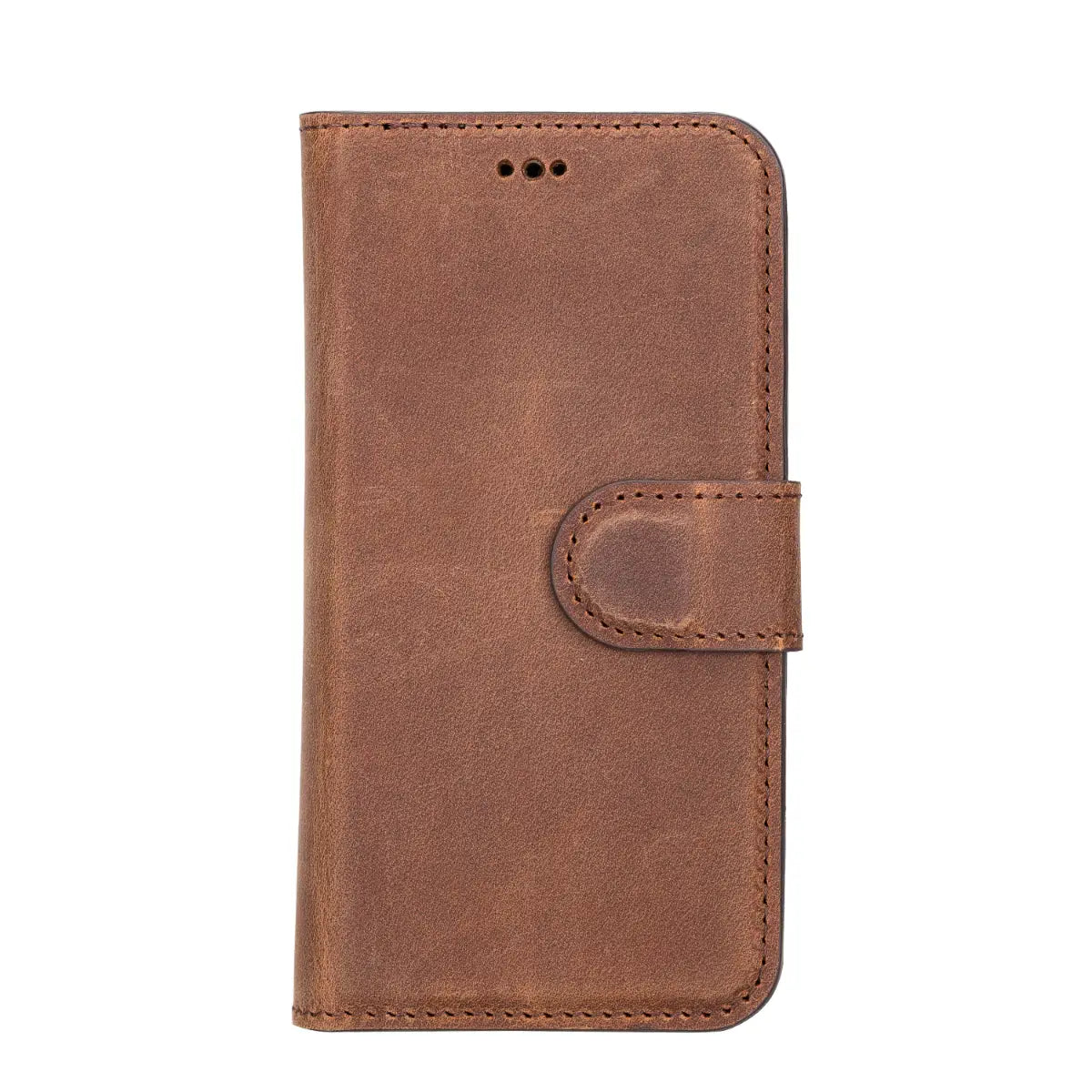 Distressed Brown Leather Wallet Case for iPhone 13 Mini - Slim Protective Phone Cover with Card Holder - Perfect for Everyday Use, Travel & Business