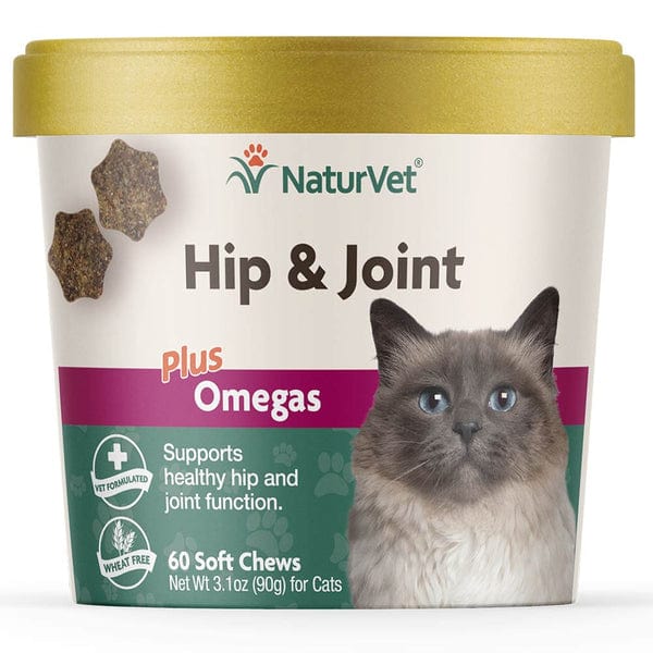 NaturVet Hip & Joint Soft Chews for Cats with Omega-3 - Supports Joint Health & Mobility - Perfect for Senior Cats & Active Felines
