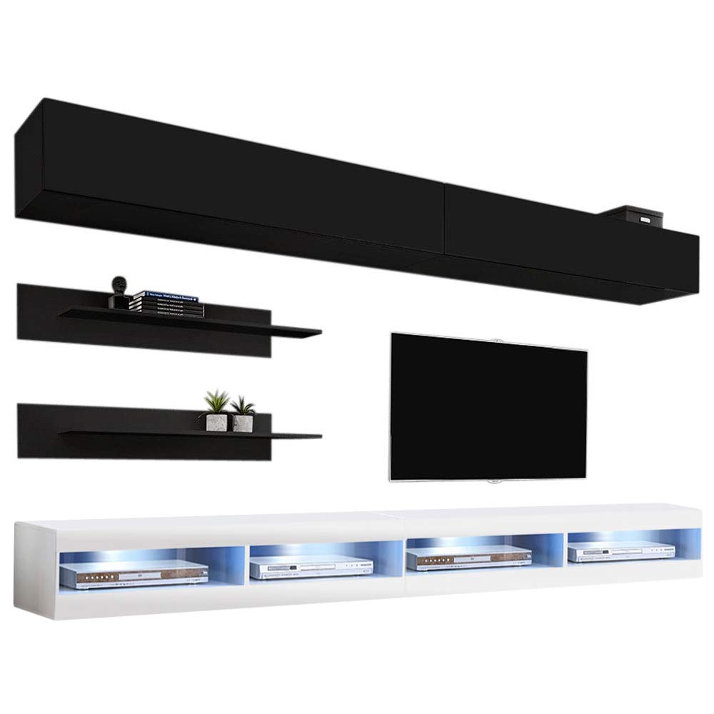 Modern Floating TV Stand with Storage & LED Lights - Wall-Mounted Entertainment Center for Bedroom & Living Room - 34 Inch TV Console with Shelves in Black/White - Perfect for Small Spaces & Home Theater Setup