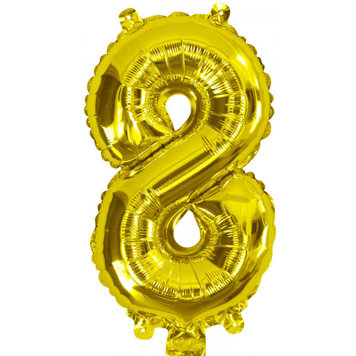 35cm Gold Number Air Filled Foil Balloons for Birthday Parties, Baby Showers & Celebrations - Pack of 10