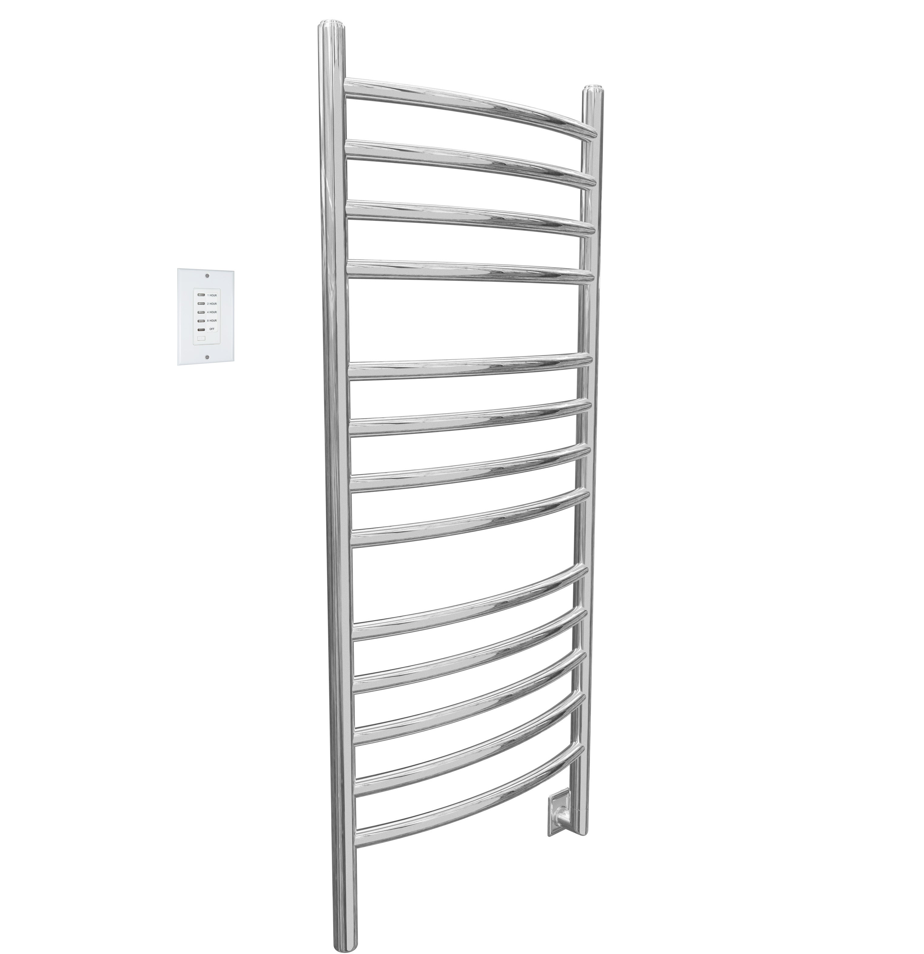 Polished Stainless Steel 13-Bar Hardwired Towel Warmer with Wall Timer - Bathroom Luxury for Spa, Hotel & Home Use