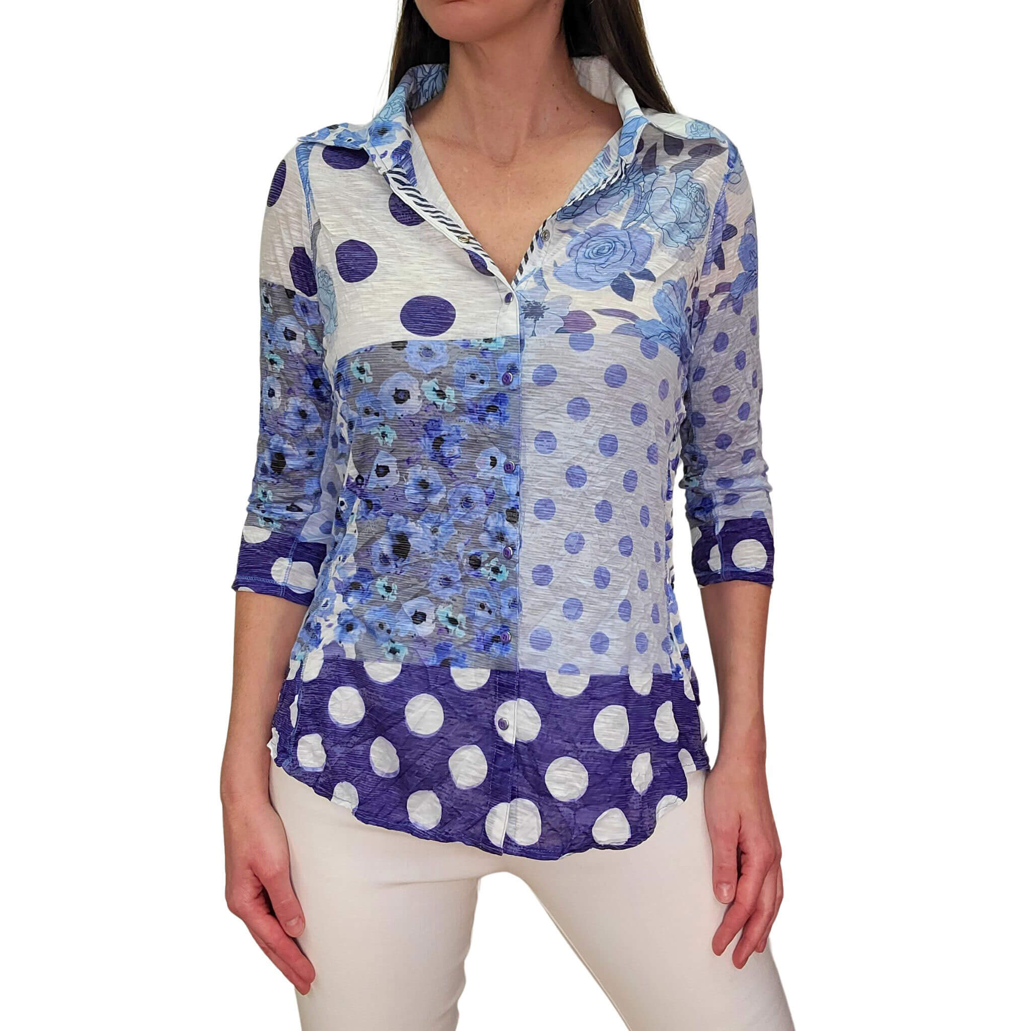 David Cline Women's 3/4 Sleeve Denim Top - Casual Stretch Comfort Shirt for Everyday Wear | Perfect for Work, Weekend Outings & Layering