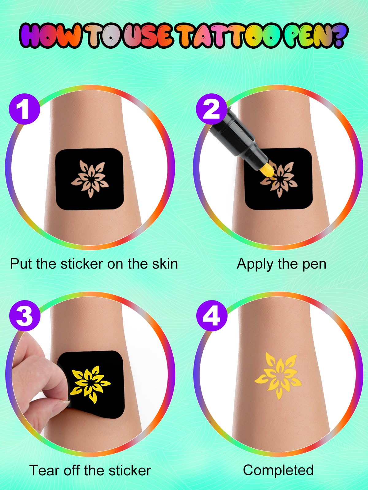 EBANKU 10-Count Temporary Tattoo Markers for Skin - Dual Tip Body Art Pens with 147 Tattoo Stencils & Mermaid Stickers | Flexible Brush & Fine Tip for Bold Lines | Safe Cosmetic-Grade | Perfect for Halloween, Costume Parties & Festival Body Art