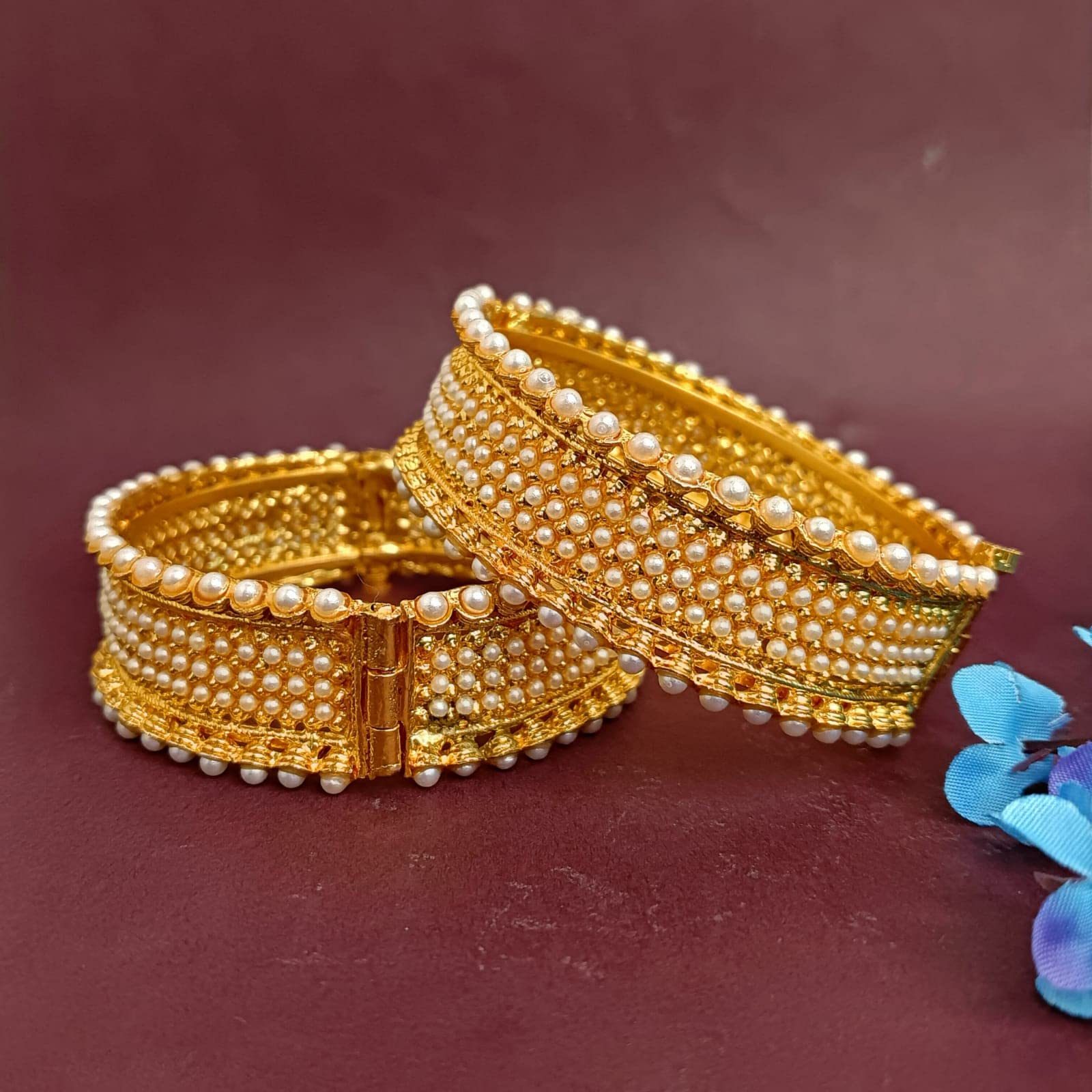 Efulgenz Gold Tone Indian Bangles for Women - Traditional Bridal Faux Pearl Beaded Bracelets Set (2 Pcs) - Bollywood Jewelry for Weddings, Parties & Festive Occasions