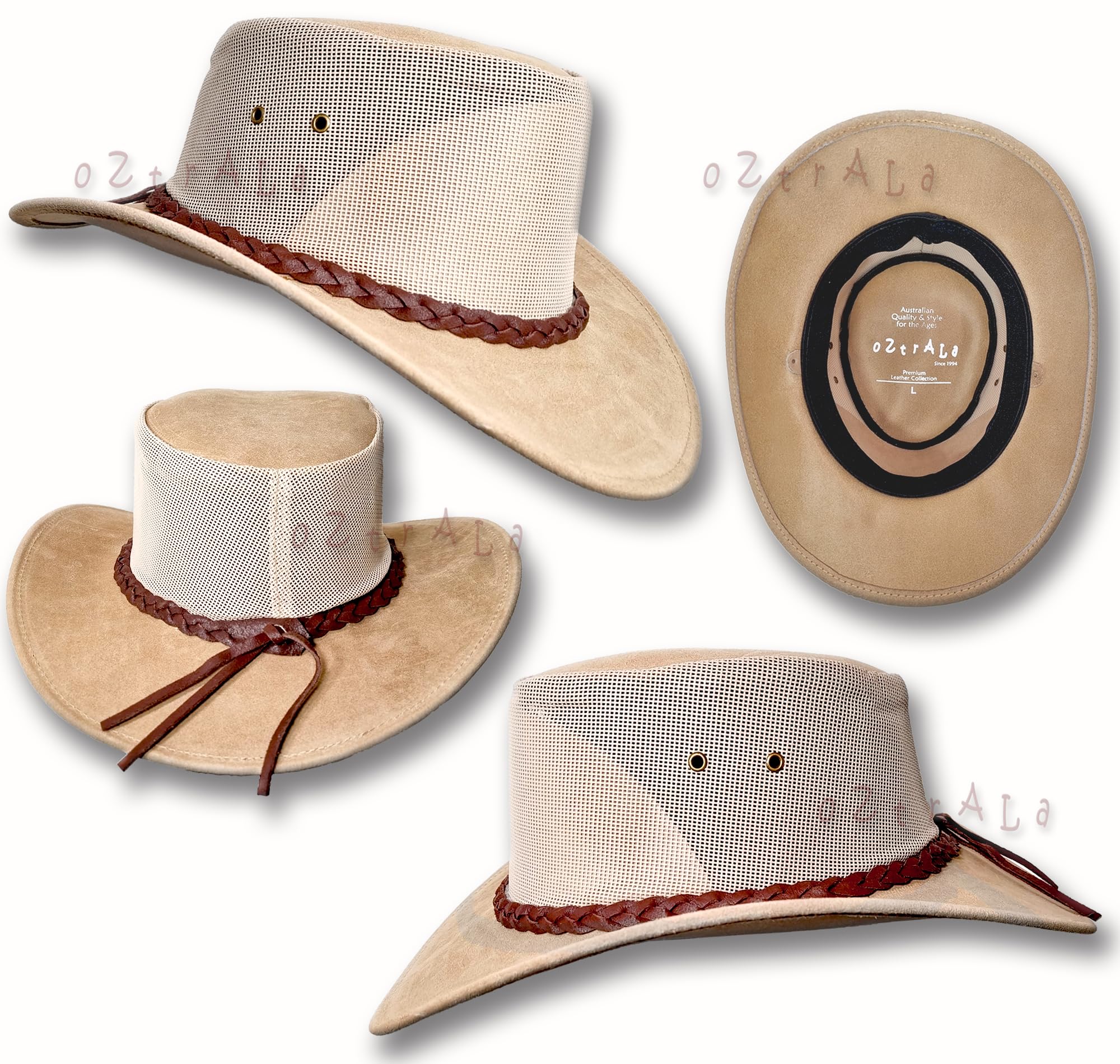 Oztrala HL34 Suede Leather Mesh Cowboy Hat - Australian Outback Western Style for Golf, Fishing, Gardening & Summer Sun Protection - Breathable Breeze Design for Outdoor Adventures