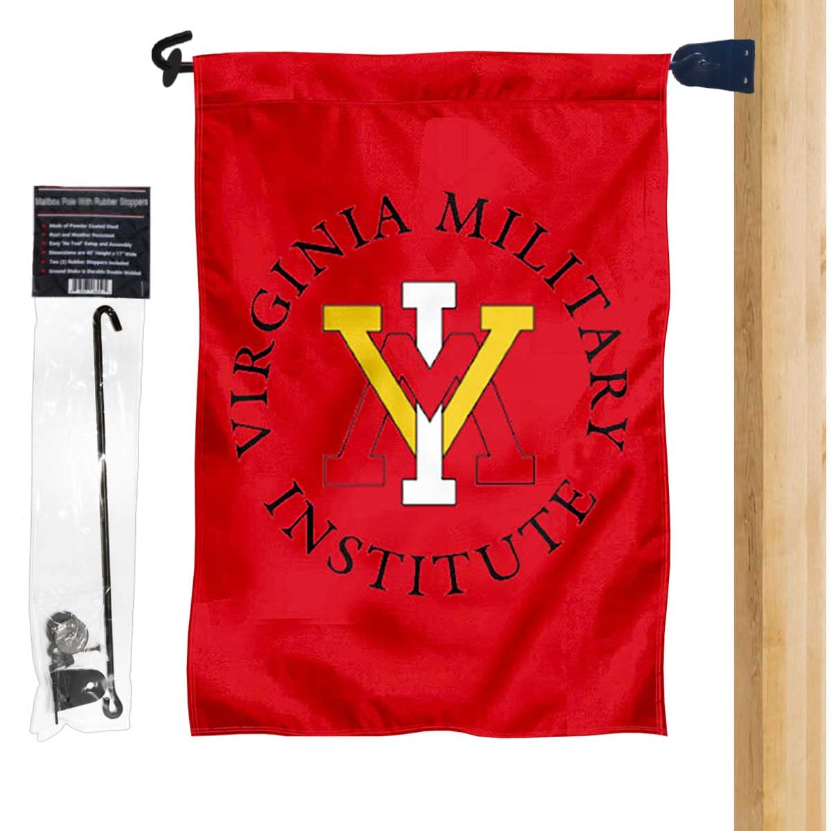 VMI Keydets Garden Flag Set with Mailbox Post Pole Mount Holder - College Flags & Banners Co. - Perfect for School Spirit, Tailgating, and Home Decor