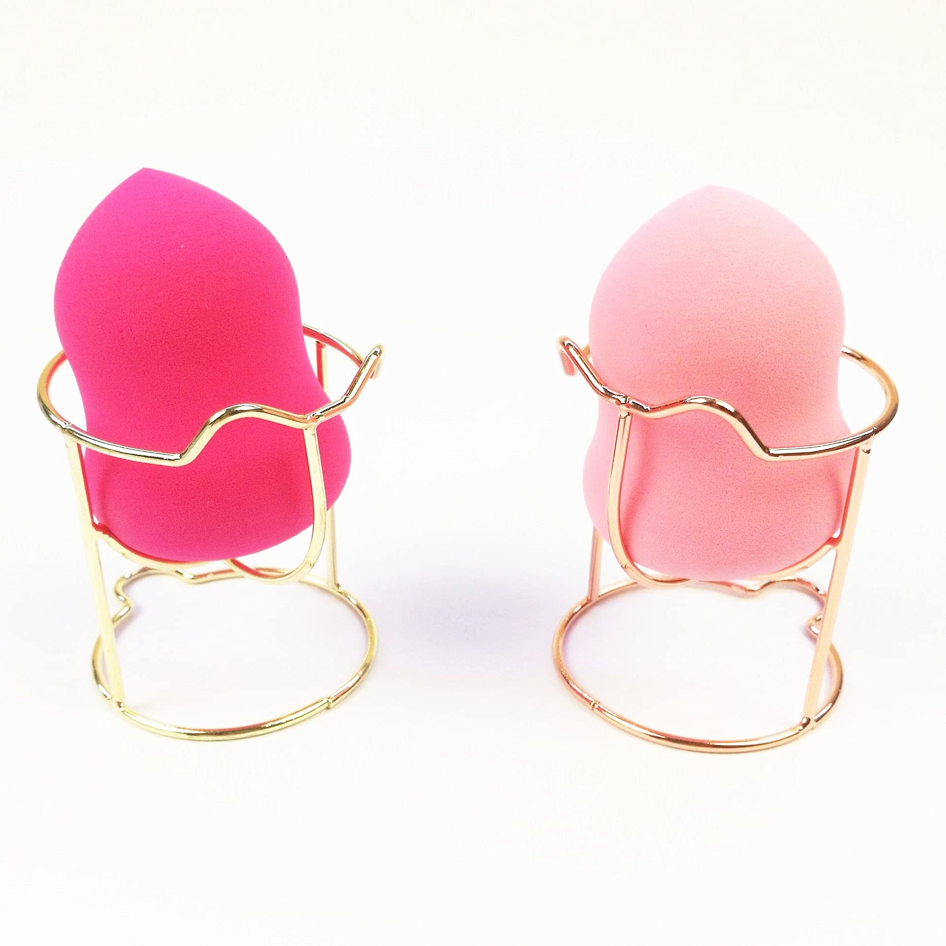 Golden Makeup Sponge Holder - Metal Powder Puff Drying Rack & Organizer with Display Stand (Includes Puff) - Perfect for Vanity, Salon & Travel Makeup Storage