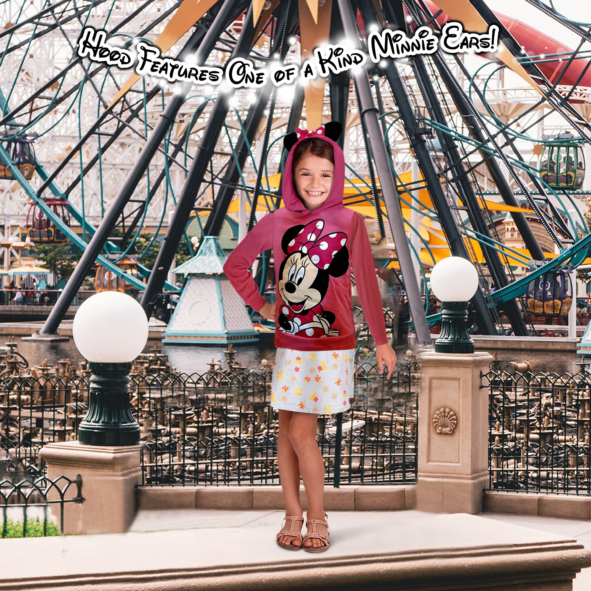 Disney Sweet Minnie Mouse Girls' Ear Hoodie - Pink Fleece Pullover for Kids | Cute Winter Outfit & Playdate Fashion