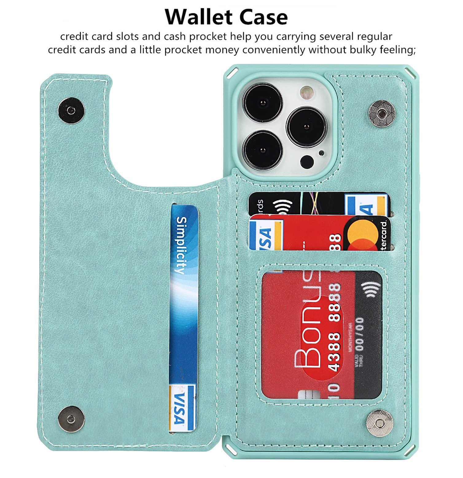 Premium RFID Blocking PU Leather Wallet Case for iPhone 13 Pro (6.1