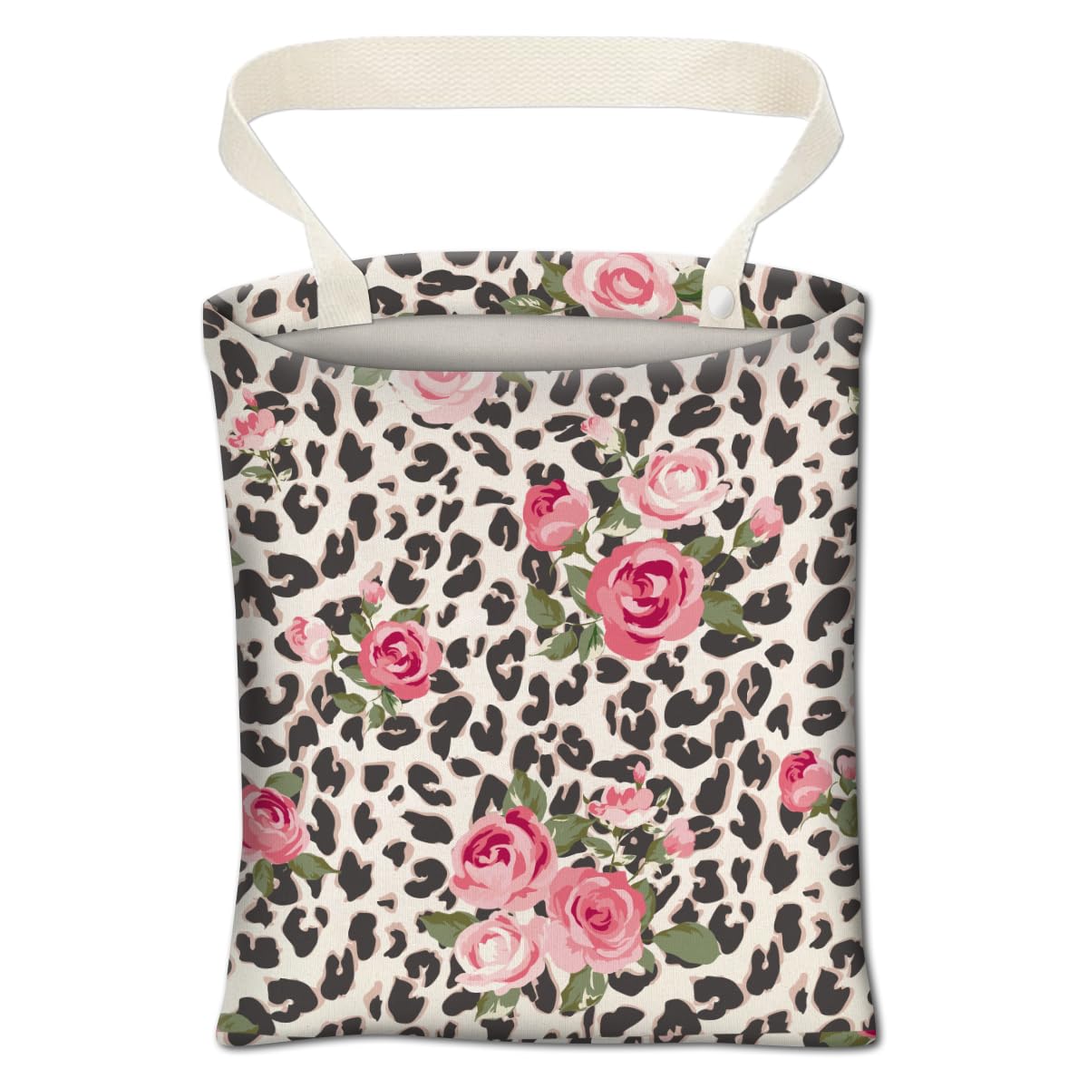 Cute Pink Rose & Leopard Car Trash Can - Hanging Auto Garbage Bag with Storage Pockets - Vehicle Organizer for Travel, Camping & Road Trips - Perfect for Sedans, SUVs and Family Cars