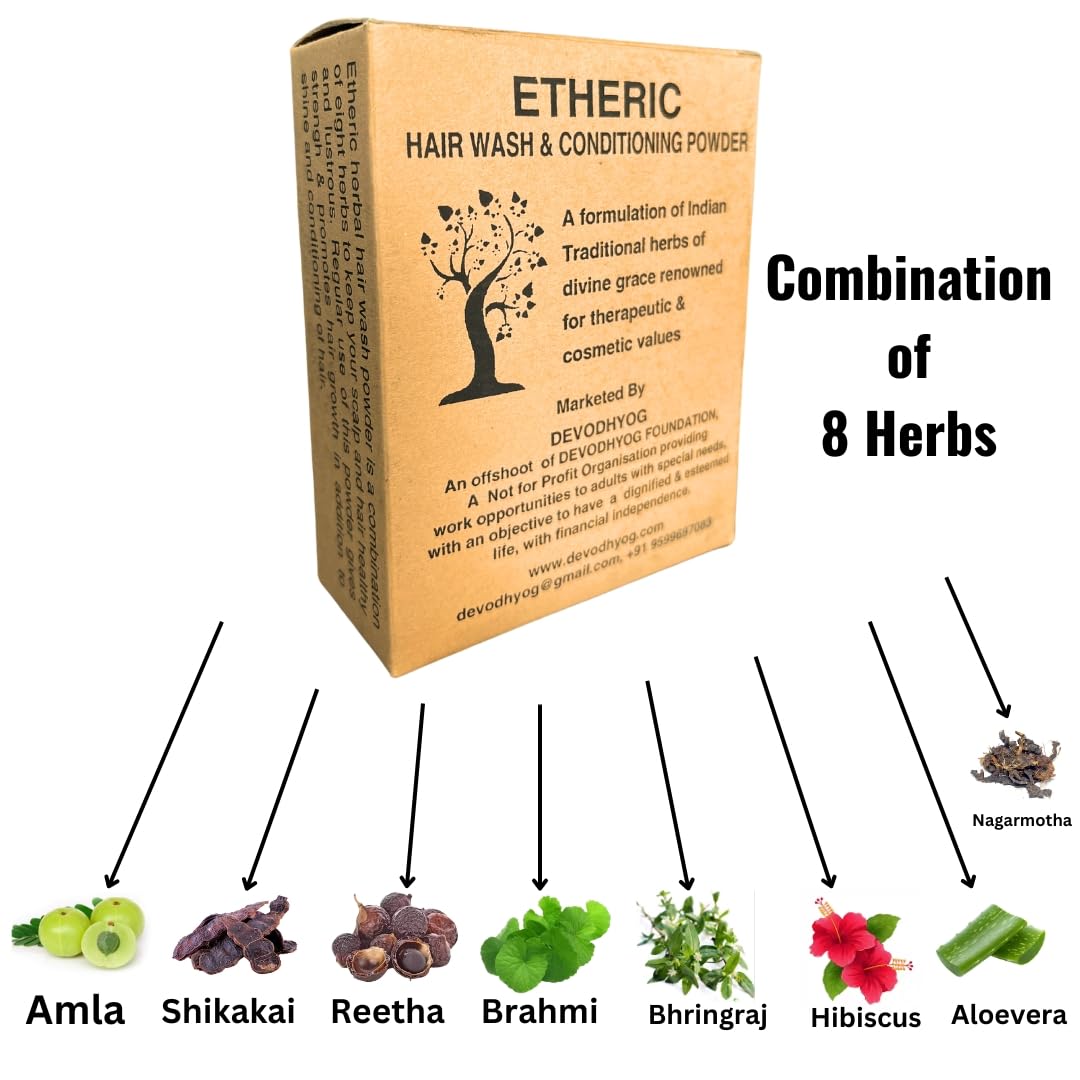 Etheric Herbal Hair Wash & Conditioner Set (100g) - Natural & Organic Shampoo for Healthy Hair Growth - Perfect for Dry, Damaged & Frizzy Hair - Daily Hair Care Routine