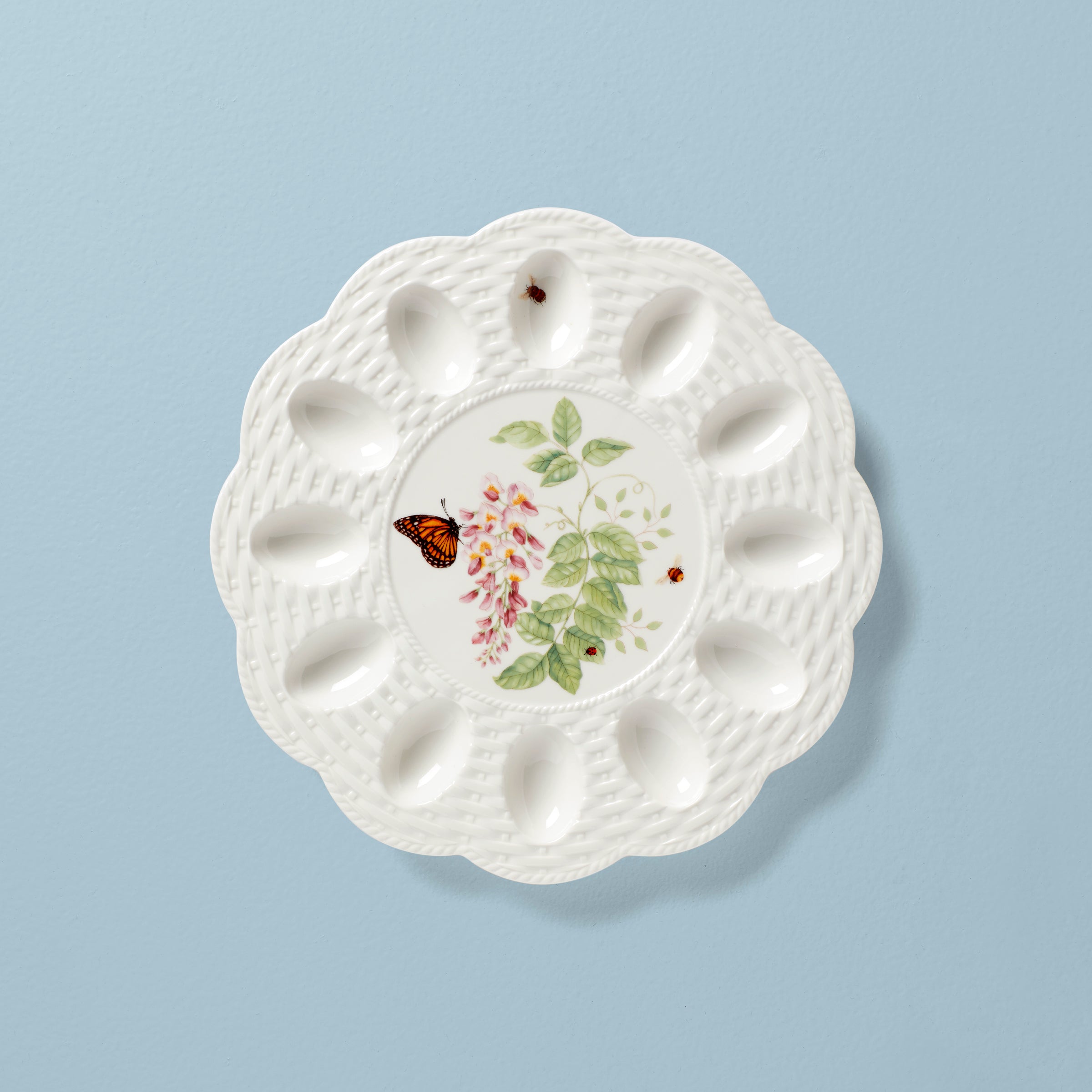 Butterfly Meadow Egg Tray - Stylish Ceramic Egg Holder for Kitchen Countertop - Perfect for Easter Decor, Farmhouse Breakfast Display & Home Organizing