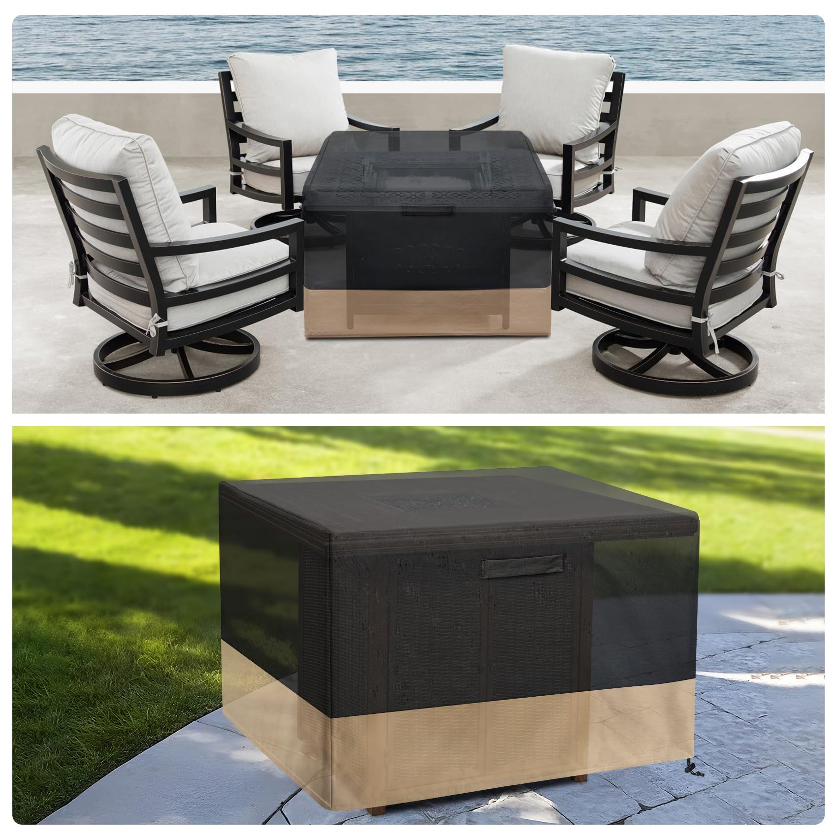 Stanbroil 40-Inch Waterproof 600D Square Fire Pit Cover - Heavy Duty Outdoor Protection for Fire Pit Tables, Fire Bowls & Patio Furniture (Black) | Perfect for Backyards, Decks & Camping Areas