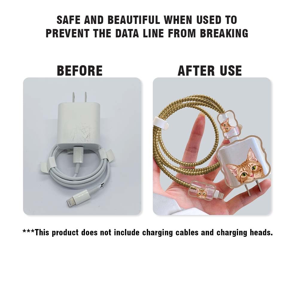 18W/20W USB-C Charger Cable Protector Set (5-Pack) - Durable Cable Cover for iPhone 11/12/13/14/15 Pro Max - Orange Tabby Cat Design | Perfect for Home, Office & Travel Use