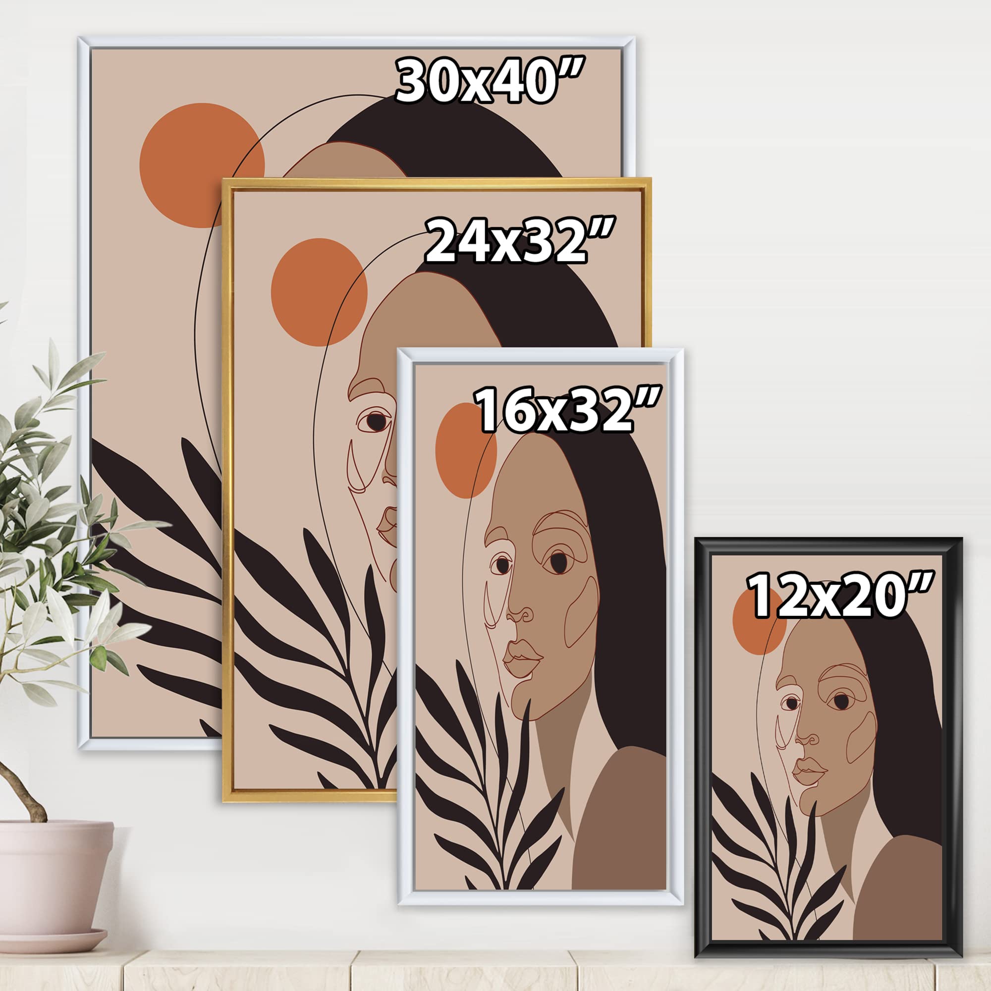 Retro Minimalist Young Woman Portrait - Modern Framed Canvas Wall Art Print for Living Room, Bedroom & Office Decor