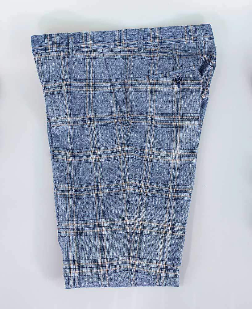 Cavani Brendan Blue Slim Fit Checkered Trousers for Men - Stylish Casual & Office Pants for Everyday Wear