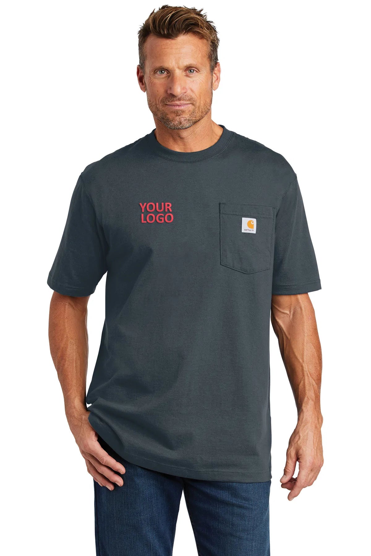 Carhartt Men's Workwear T-Shirt with Custom Pockets - Bluestone - Durable Cotton Shirt for Construction, Landscaping & Outdoor Work