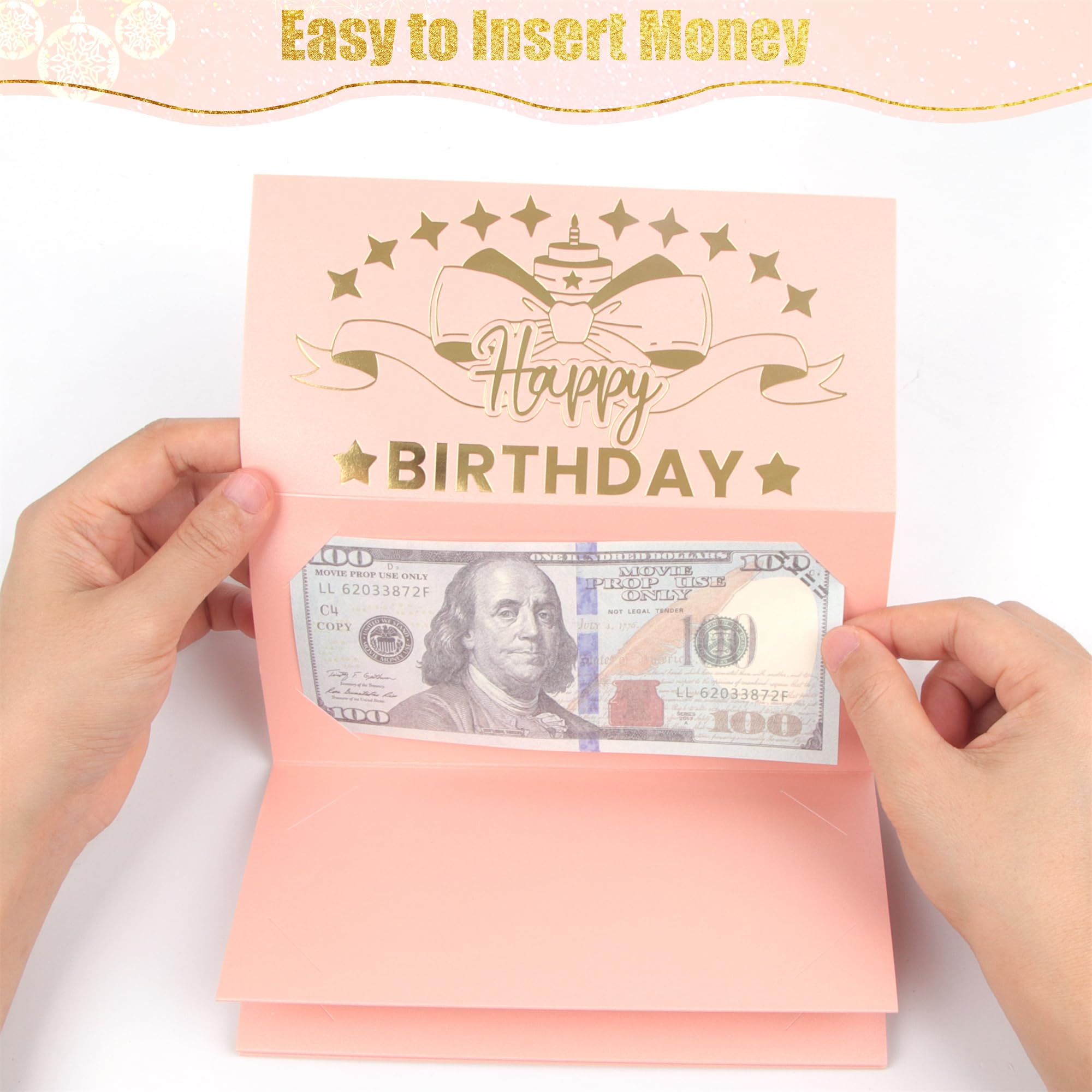 HOMANGA Birthday Money Envelope for Cash Gifts - Pink Rose Gold Money Holder for Women, Wife, Kids & Girls | Perfect for Birthday Surprises, Wedding Gifts & Special Occasions