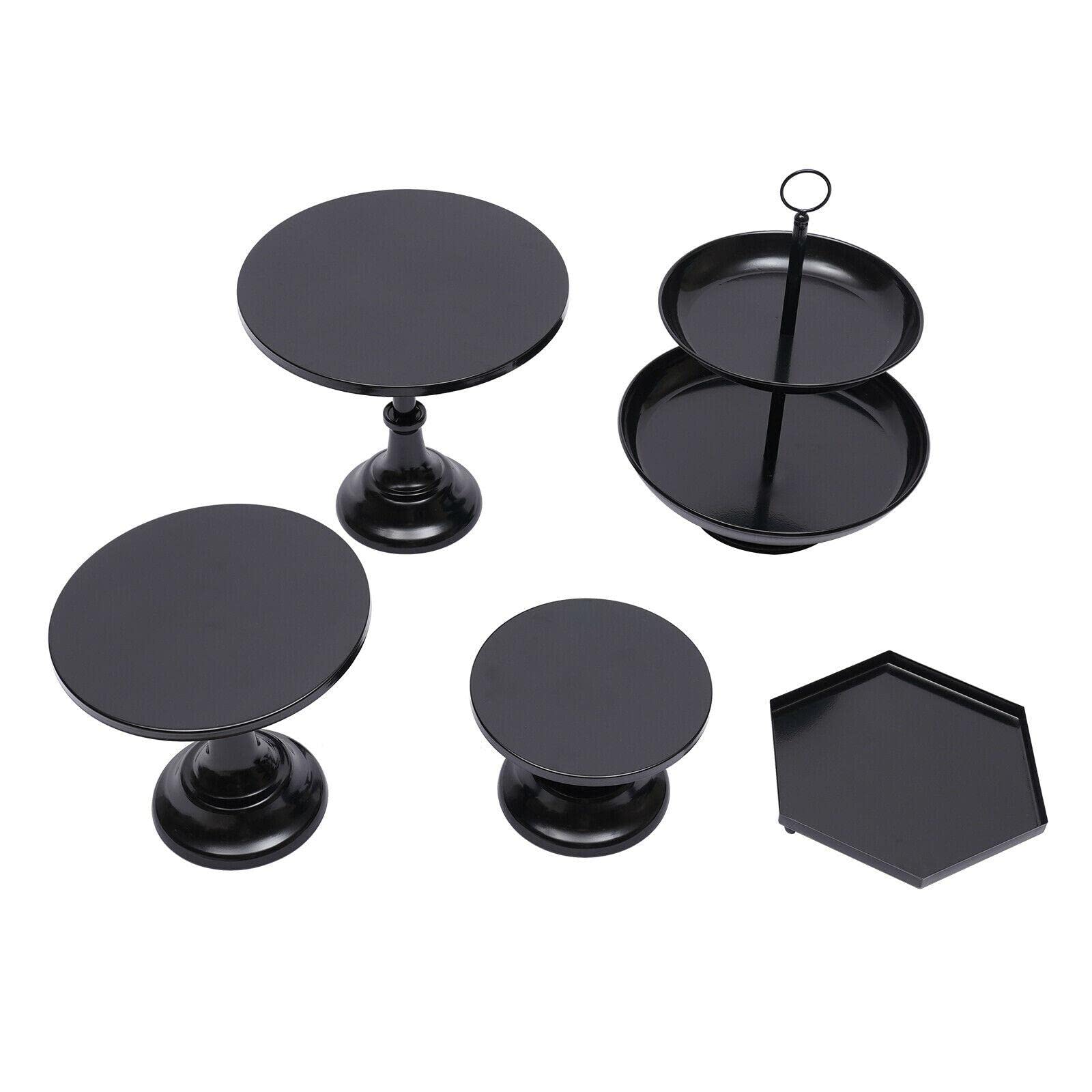 5-Piece Black Iron Cake Stand Set - Cupcake Holder, Dessert Display Plate, Kitchen Decor for Parties, Weddings & Events - Perfect for Birthday Cakes, Cupcakes, Cookies & Pastries