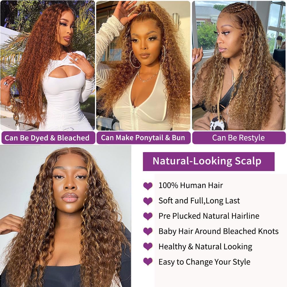 Ombre Honey Blonde 12 Inch Brazilian Virgin Human Hair Lace Front Wig - 13x4 Glueless Deep Curly Bob Wig with Pre-Plucked 150% Density for Black Women | Perfect for Daily Wear, Parties & Special Occasions