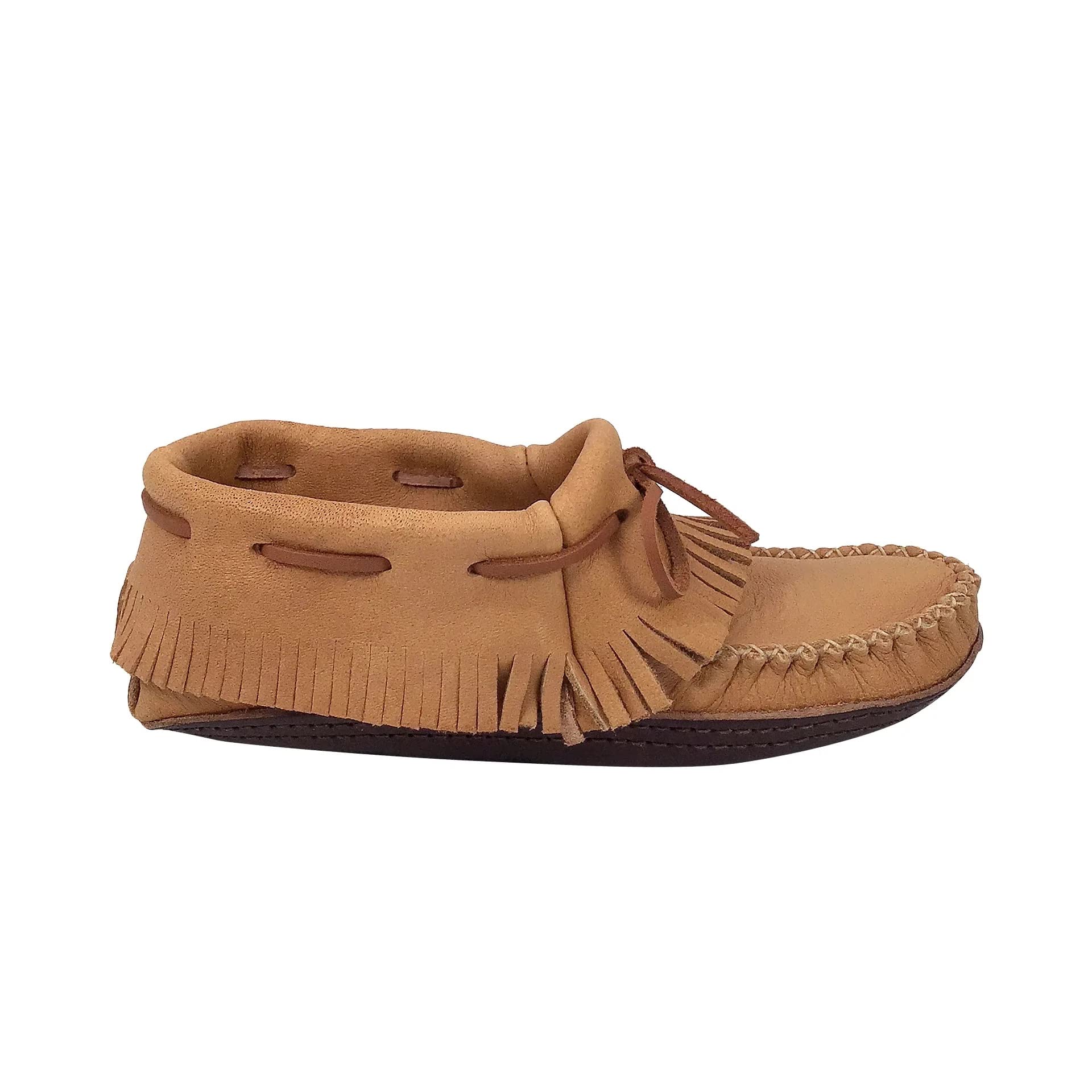 Bastien Industries Women's Moose Hide Leather Moccasins - Heavy Oil Tan Sole, Fringed Earthing Design for Comfort & Style | Perfect for Indoor Relaxation, Yoga, and Outdoor Walks