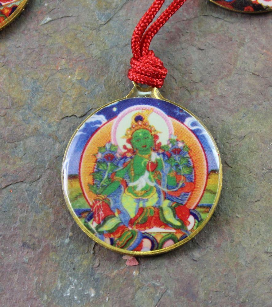 Green Tara Brass Enamel Pendant Necklace - Tibetan Buddhist Jewelry for Meditation & Spiritual Protection | Perfect for Yoga, Prayer & Mindful Living