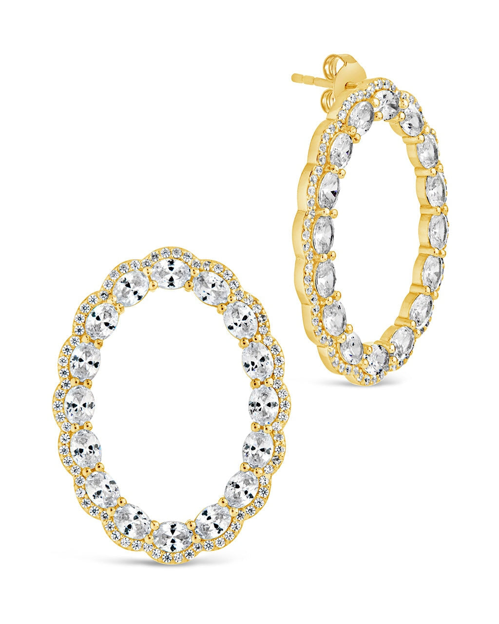 CZ Oval Stud Earrings for Women - Elegant Cubic Zirconia Rosary Earrings for Daily Wear, Gift Giving & Special Occasions