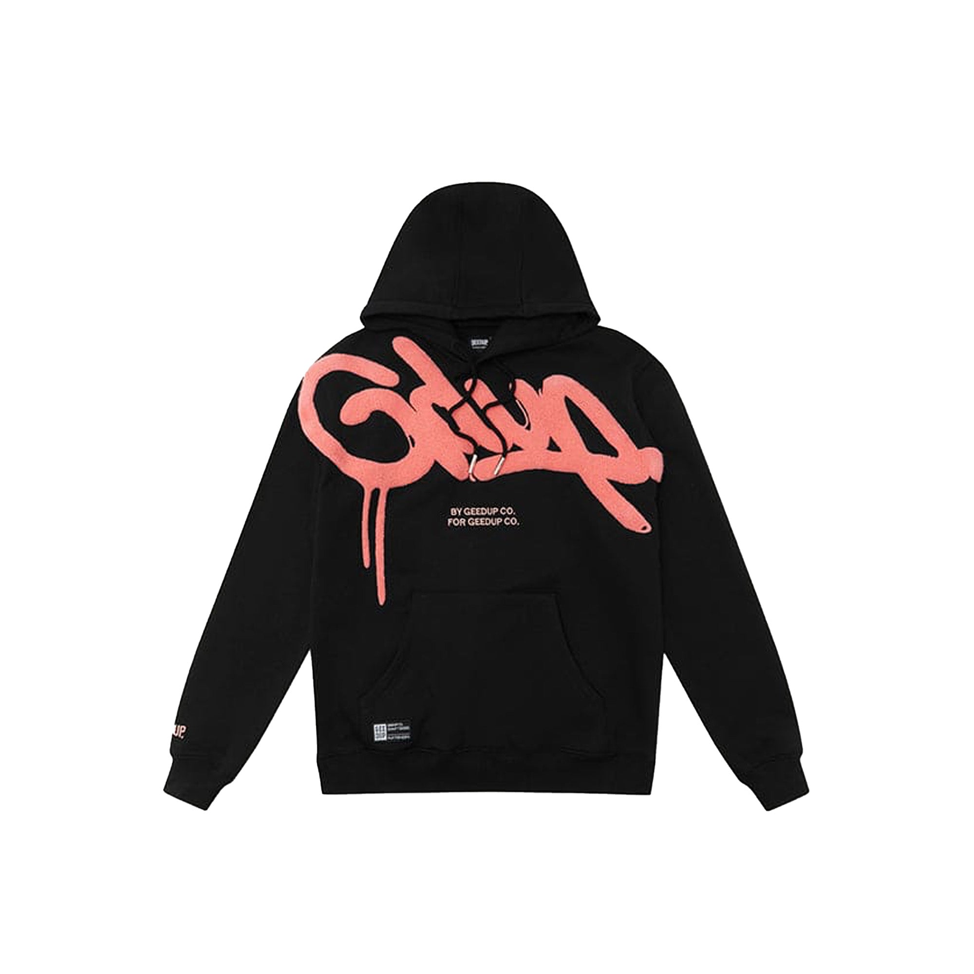 Geedup Handstyle Hoodie - Black & Peach Color Block Pullover for Men & Women | Streetwear Fashion, Casual Wear, Gym & Lounge Outfit (2024 Collection)
