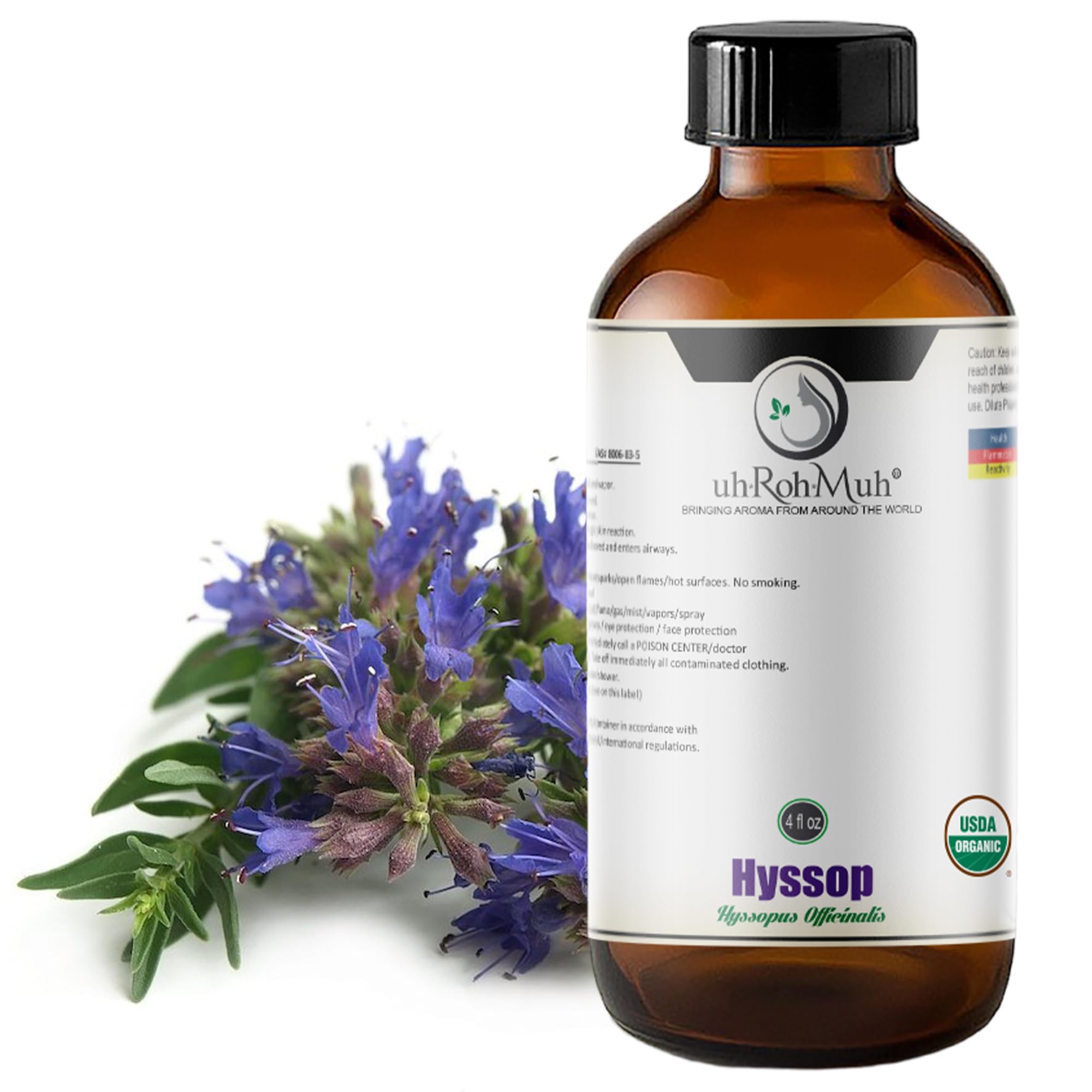 Organic Hyssop Essential Oil - 100% Pure & Natural, USDA Certified, Fresh Floral Scent with High Cineole Content (4 oz with Pipette) - Perfect for Aromatherapy, Home Diffusers, Relaxation & Skincare