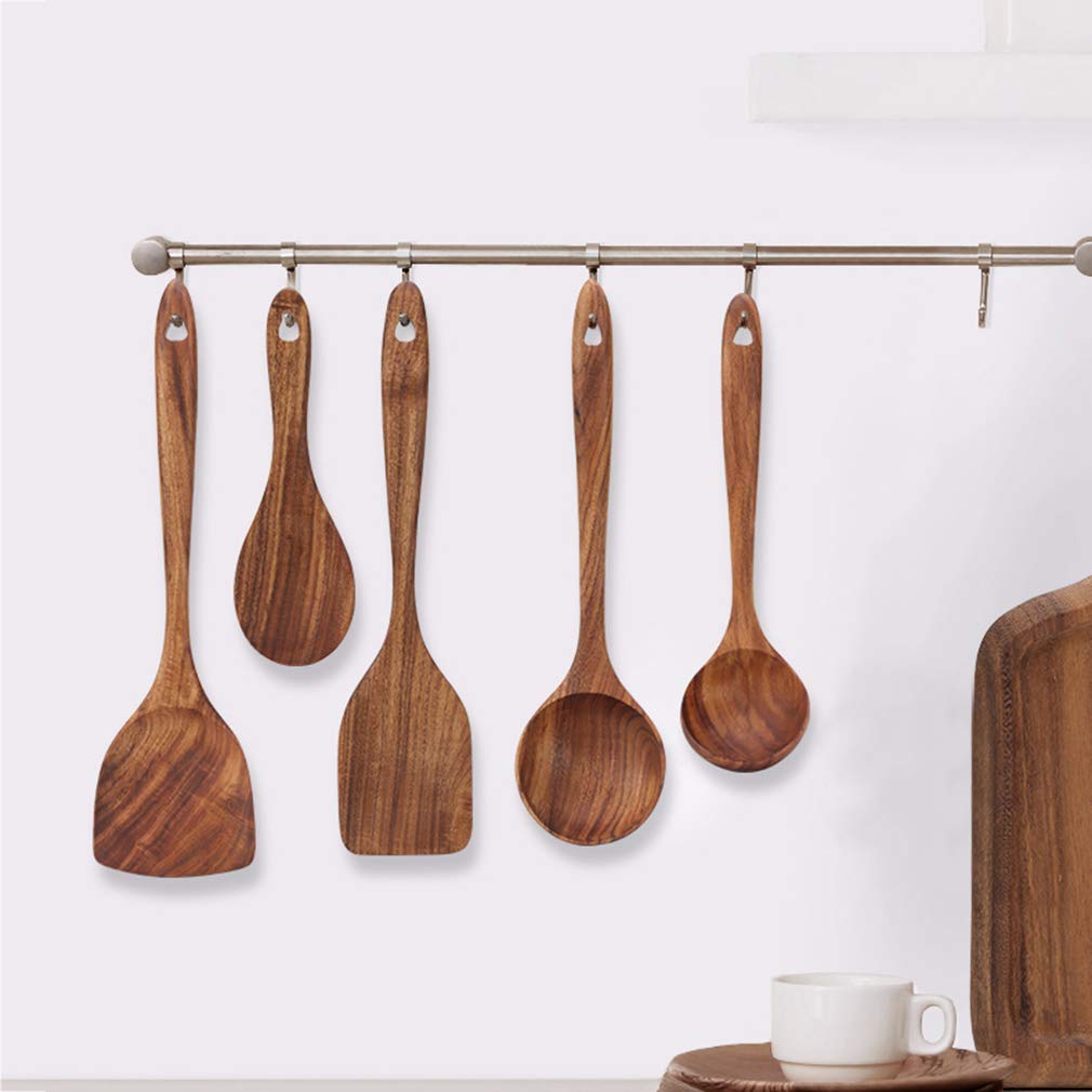 Premium Wooden Kitchen Cooking Utensils Set - 12-Piece Non-Stick Heat Resistant Cookware with Ergonomic Handles - Perfect for Baking, Stirring & Serving - Ideal Housewarming Gift for Home Chefs & Cooking Enthusiasts