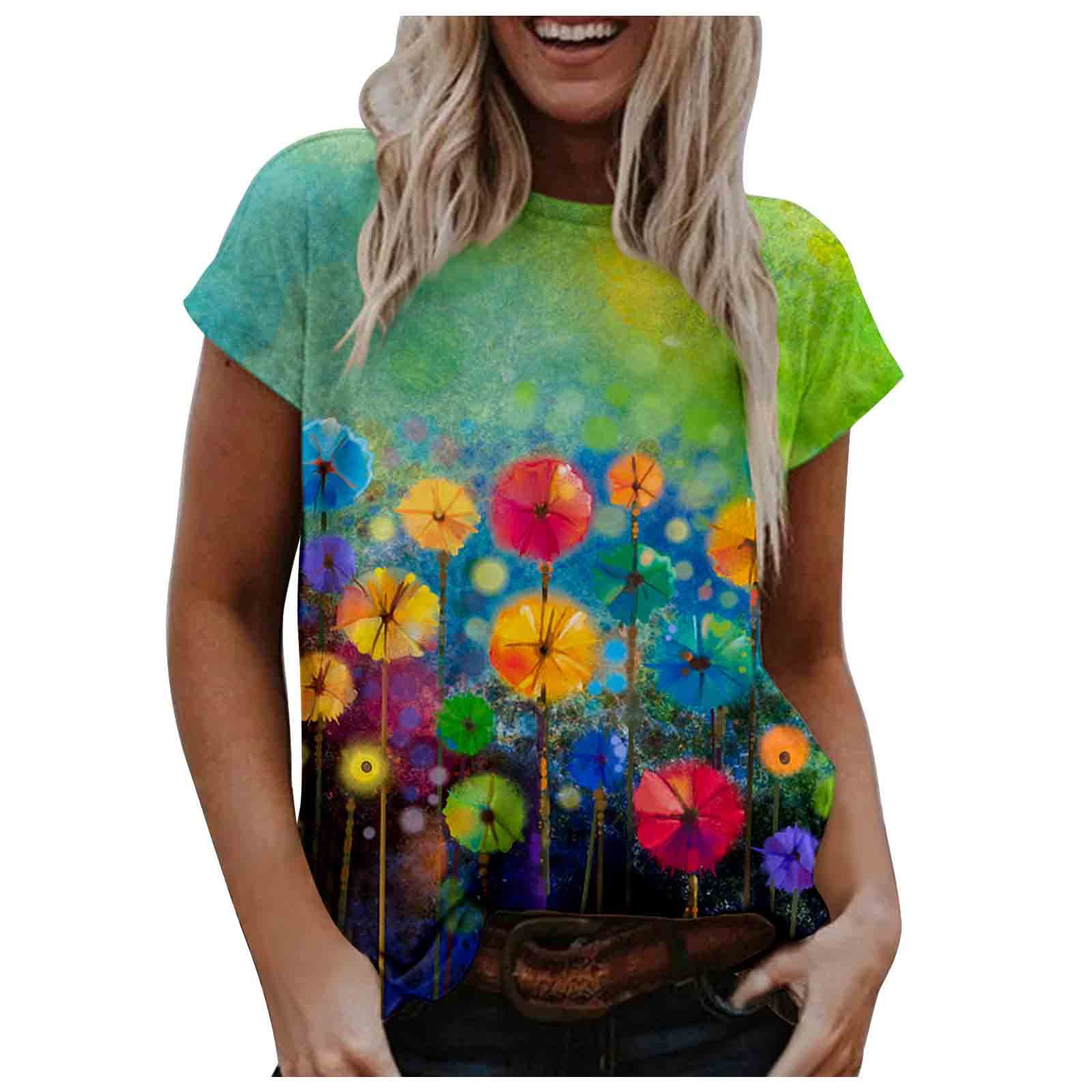 Women's Summer Tops - Elegant Short Sleeve Blouses & V-Neck T-Shirts | Floral Print Casual Shirts | Sizes 6-18 | Perfect for Beach Outings, Office Wear & Summer Vacations
