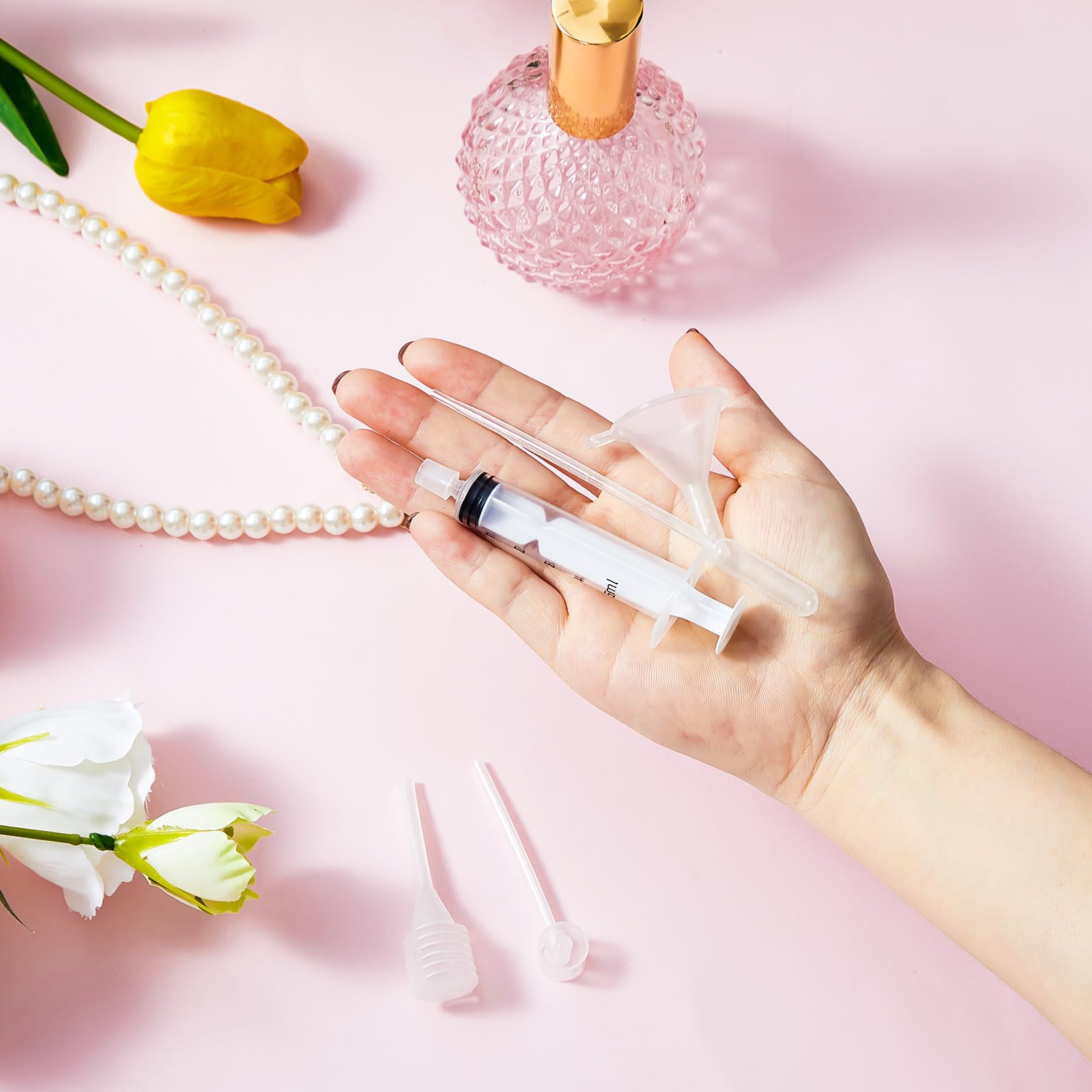 Geiserailie 50-Piece Perfume Refill Kit - Includes 10 Funnels, 10 Dispenser Pumps, 10 Syringes, 10 Droppers & 10 Squeeze Droppers for Easy Liquid Transfer to Small Atomizer Bottles - Perfect for DIY Perfume Mixing, Essential Oil Refills & Travel Size Bottle Filling