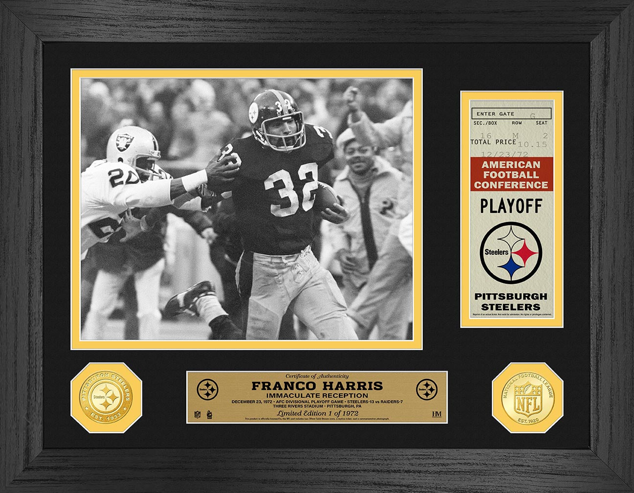 Franco Harris Immaculate Reception 50th Anniversary Commemorative Ticket Photo - Limited Edition Mint Condition | Perfect for Steelers Fans, NFL Memorabilia Collectors, and Sports History Enthusiasts