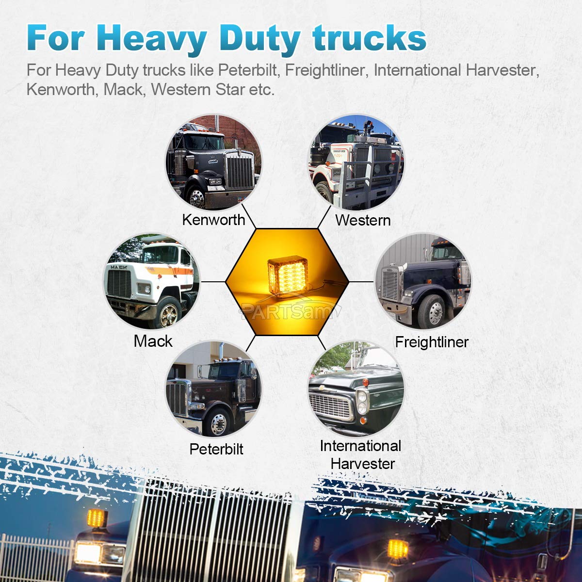 Partsam 39 LED Amber/Amber Double Face Truck Turn Signal Lights - Stud Mount Fender & Side Marker Lights for Heavy Duty Trucks, Trailers (Freightliner, Peterbilt, Mack, Western Star) - Durable Safety Lighting for Night Driving & Road Visibility