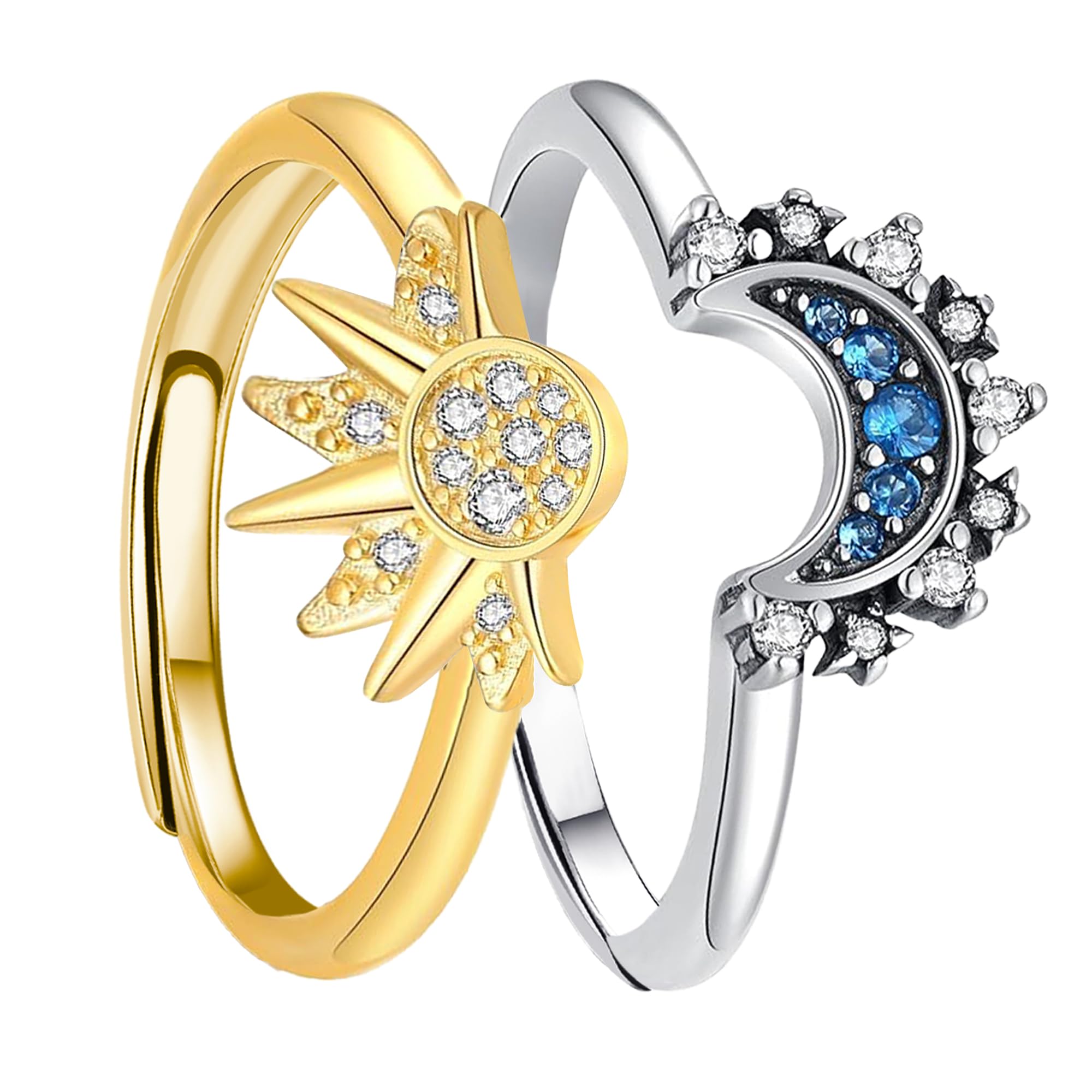 Sun and Moon Stackable Rings for Women - Adjustable Celestial Jewelry Set, Gold & Silver Matching Rings | Best Friend Gifts, Mother Daughter Jewelry | Perfect for Everyday Wear, Special Occasions & Friendship Celebrations