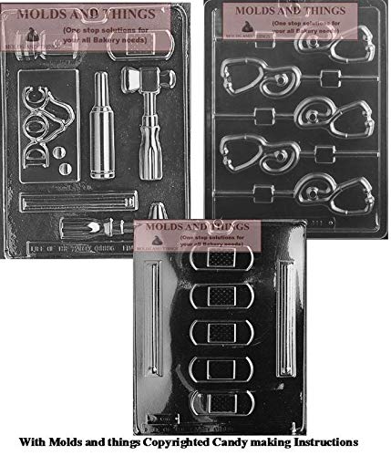 Doctor's Kit Chocolate Candy Mold Set - Stethoscope, Band-Aid & Thermometer Lollipop Molds with Step-by-Step Candy Making Guide - Perfect for Kids' Birthday Parties, Halloween Treats & DIY Candy Gifts