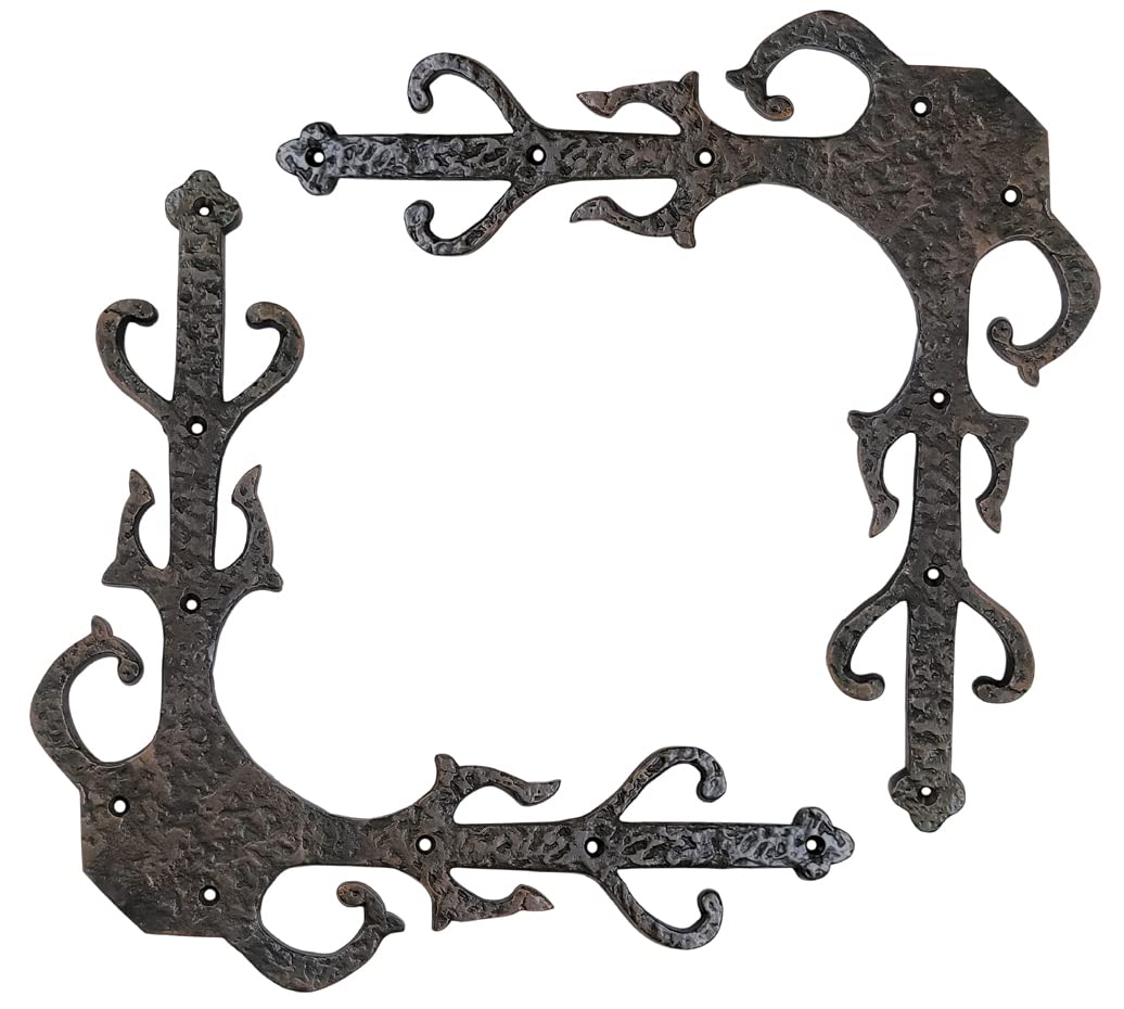 Antique Cast Iron Decorative Dummy Corner Door Hinges - Heavy Duty Faux Front L-Brackets with Black Powder Coating for Barn Doors, Gates, Wooden Trunks & Storage Boxes | Rustic Home Decor & Vintage Style Hardware Upgrade