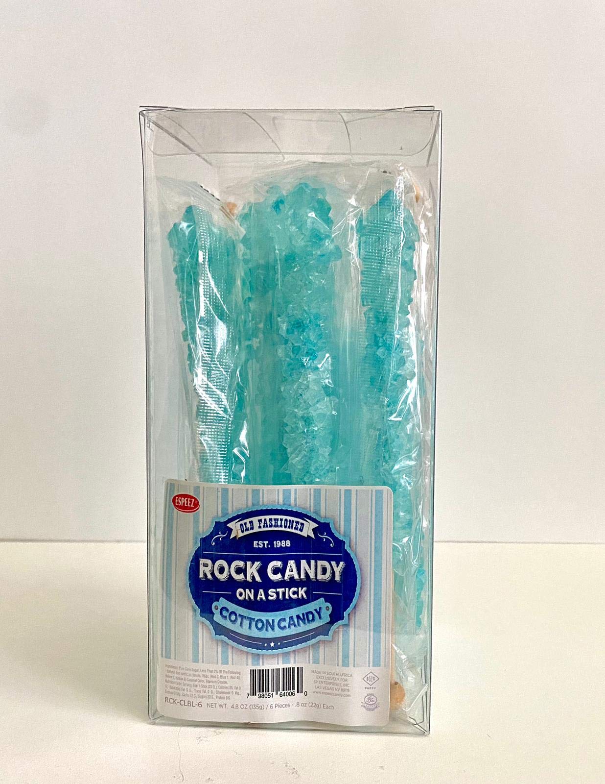 Extra Large Old Fashioned Rock Candy Sticks - Cotton Candy Flavored Lollipops (12 Pack, Light Blue) - Individually Wrapped Crystal Candy for Parties, Weddings & Gifts - Sweet Treat for Kids & Adults