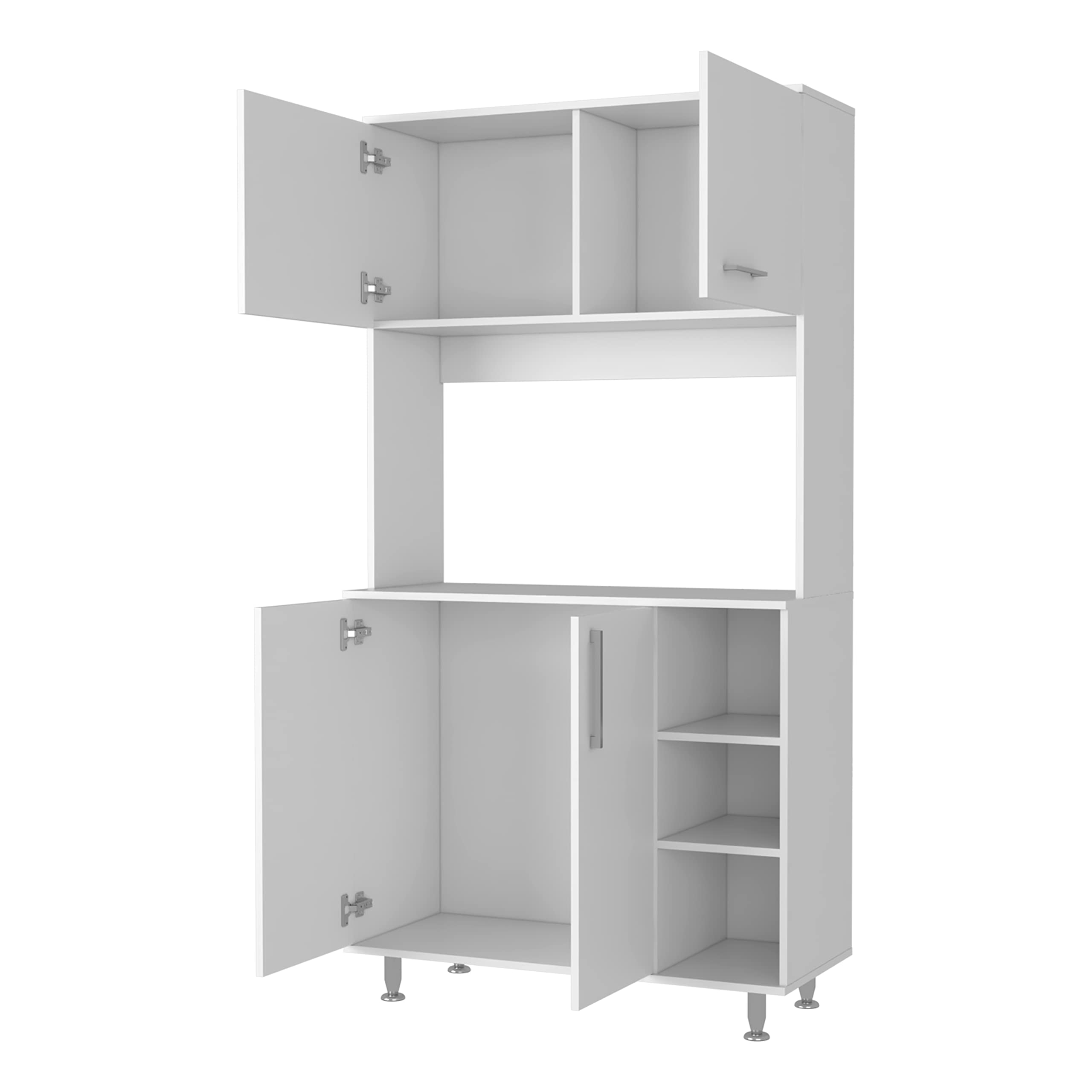 White Colorado Pantry Cabinet with 3 Open Shelves & 1 Storage Cabinet - Kitchen Organization Solution for Spices, Cookbooks & Small Appliances