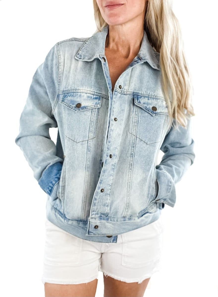 HOOEY Women's Light Wash Denim Jacket for Casual Outfits
