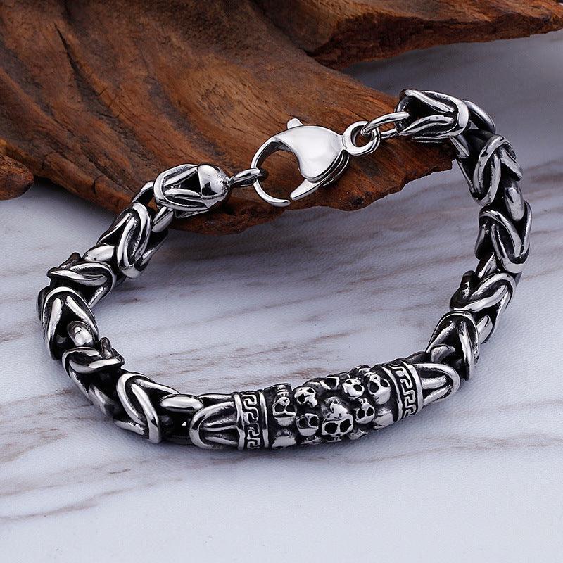 Gothic Skeleton Punk Bracelet for Men - Stainless Steel Braided Chain Wristband - Perfect for Halloween, Rock Concerts, and Gothic Fashion Accessories