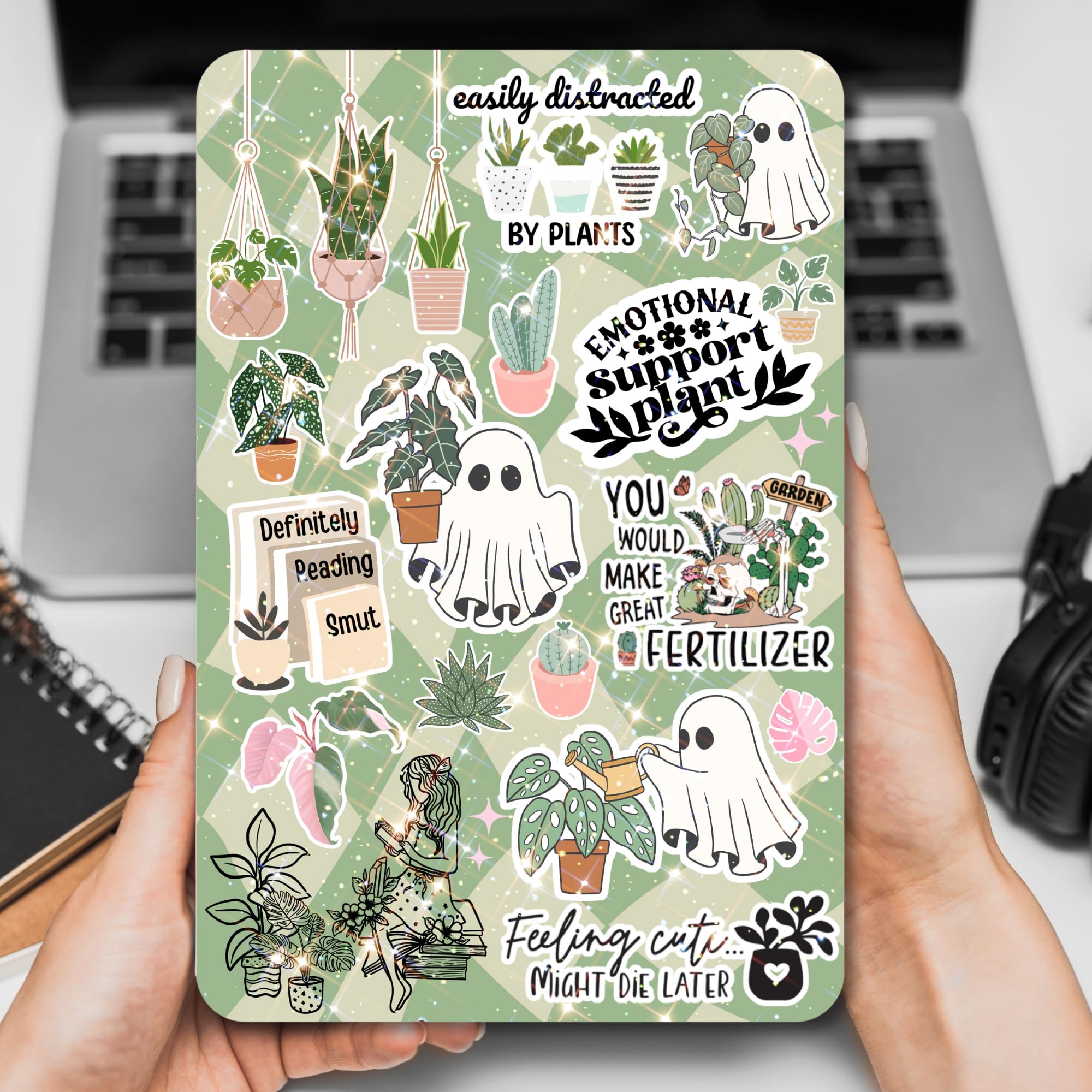 Clear Kindle Back Cover Insert for Kindle Paperwhite 11th Generation | Bookish E-Reader Case Insert with Agave Green Cardstock | BookTok Inspired Stickers | Perfect Gift for Book and Plant Lovers | Ideal for Reading, Travel & Book Club Meetings
