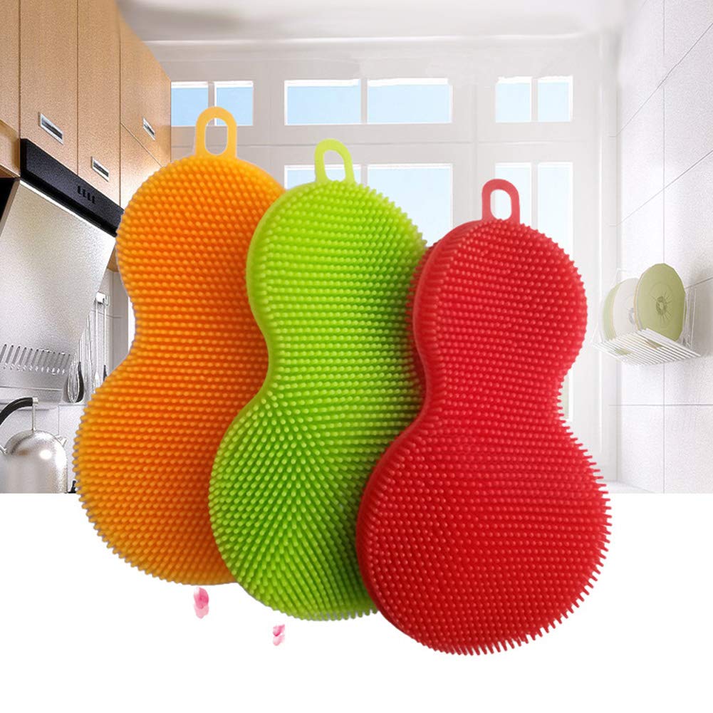 Food Grade Silicone Sponge Brush (3 Pack) - BPA Free, Heat Resistant for Dish Washing & Kitchen Cleaning