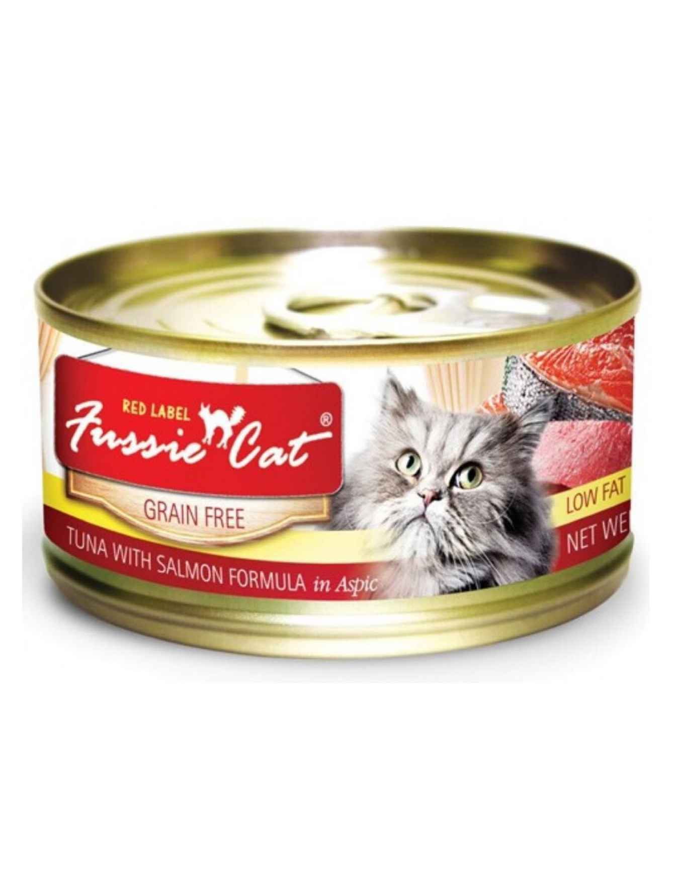 Premium Fussie Cat Red Label Tuna & Salmon Wet Cat Food - 80g Can, Grain-Free Protein Rich Meal for Adult Cats - Perfect for Picky Eaters & Daily Feeding Routine