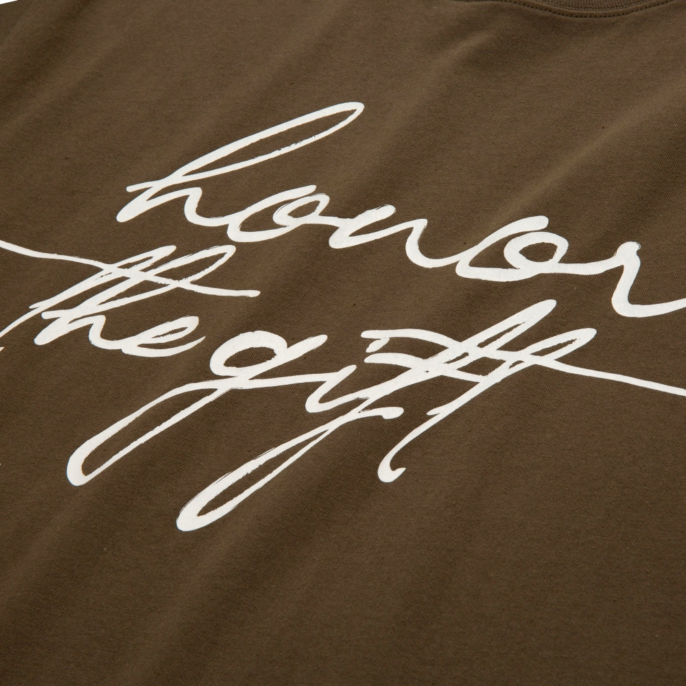 HONOR THE GIFT HTG Script Short Sleeve T-Shirt - Olive Green Casual Streetwear Top for Men | Perfect for Everyday Wear, Gym & Outings