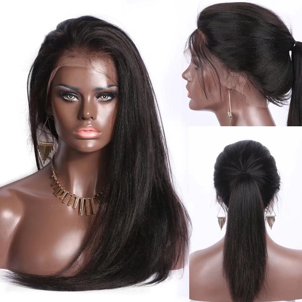 Imeya 13x4 HD Yaki Lace Front Wig - 150% Density Glueless Virgin Brazilian Human Hair Wig for Black Women | Pre-Plucked Transparent Lace, Natural Kinky Straight with Baby Hair | 18 Inch | Perfect for Daily Wear, Special Occasions & Protective Styling