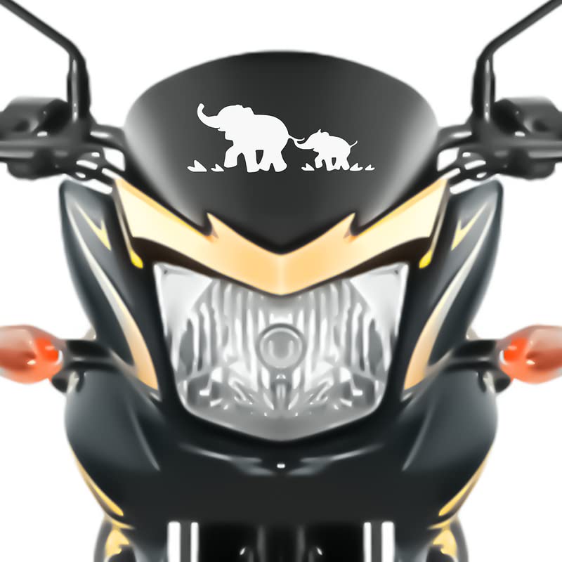Dikoria Baby Elephant with Mother Bike Sticker - Waterproof Vinyl Decal for Racer Bikes, Sports Bikes, Scooters & Motorcycles - 6x6 Inch White Decal - Perfect for Helmets, Laptops & Water Bottles