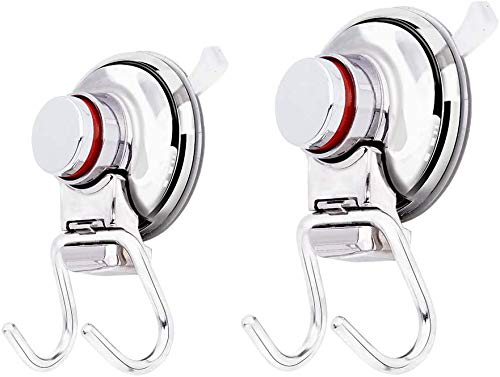KK5 Stainless Steel Vacuum Suction Cup Hooks - Heavy Duty Shower Towel Hanger, Bathrobe & Loofah Holder for Bathroom & Kitchen - Perfect for Organizing Small Spaces, Hanging Wet Towels & Bath Accessories