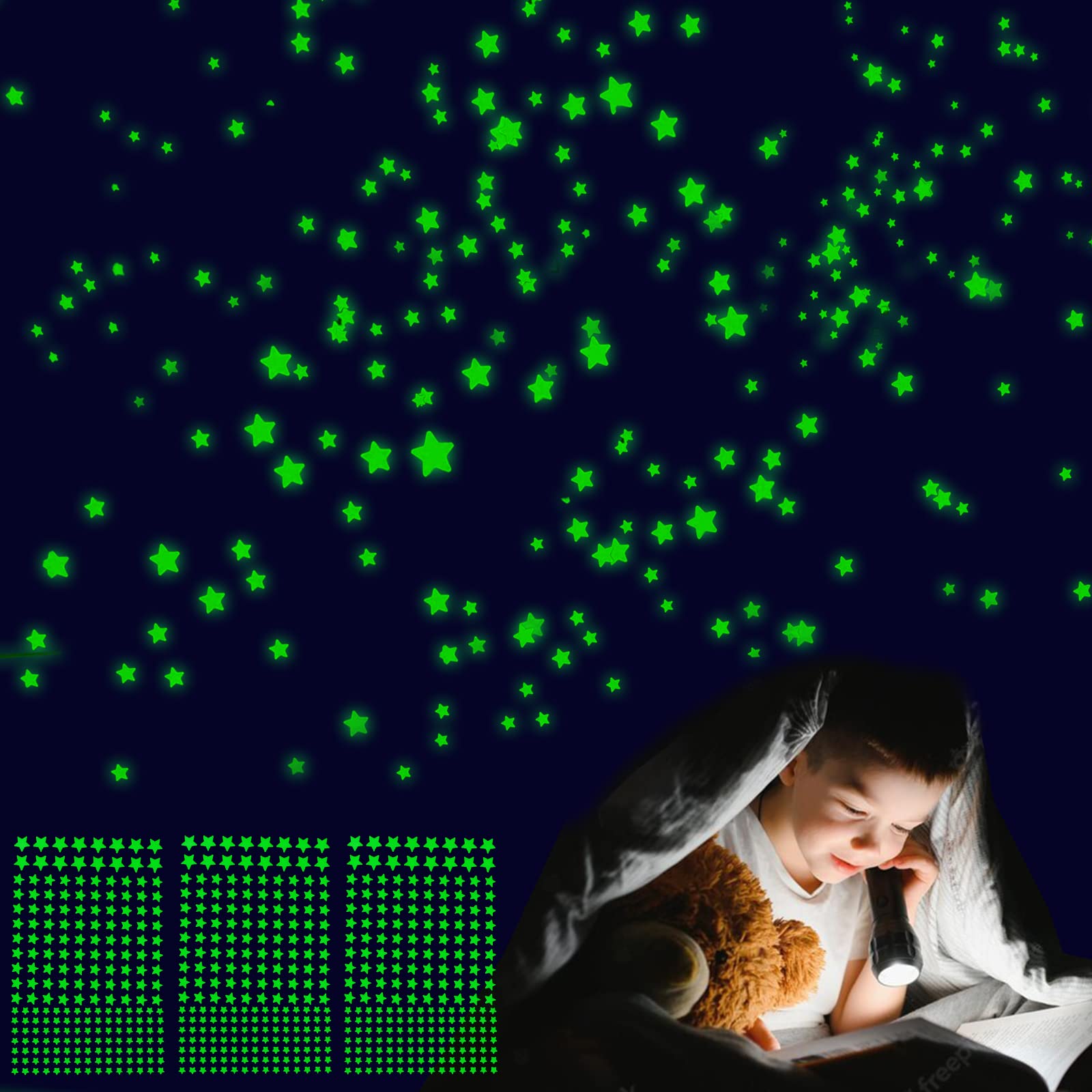 633PCS Glow in The Dark Star Stickers - Self-Adhesive 3D Fluorescent Decals for Kids Room, Nursery, Bedroom & Living Room Wall Decor - Perfect for DIY Home Decoration, Night Light & Party Decorations