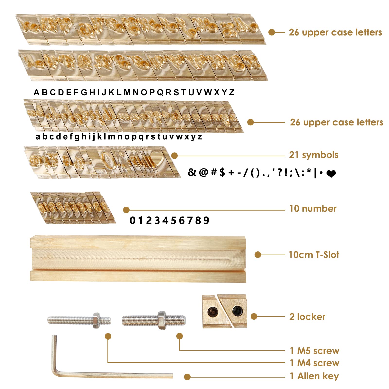 ZONEPACK 83pcs Copper Brass Stamping Molds - Flexible Letters, Numbers, Symbols & Cursive Alphabets for CNC Engraving & Hot Foil Stamping Machine | Perfect for Leather Craft, Book Covering & Personalized Gift Making